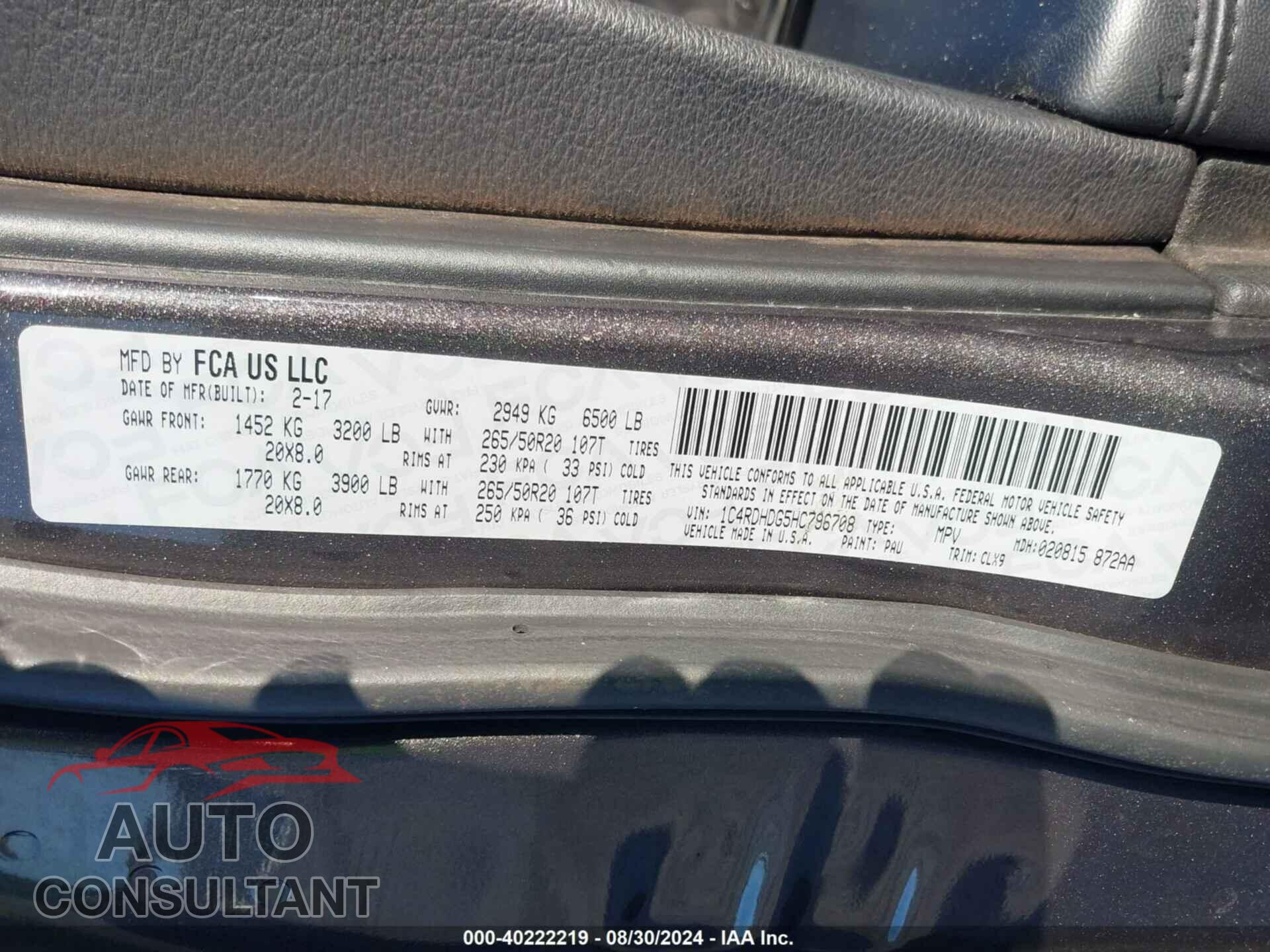 DODGE DURANGO 2017 - 1C4RDHDG5HC796708