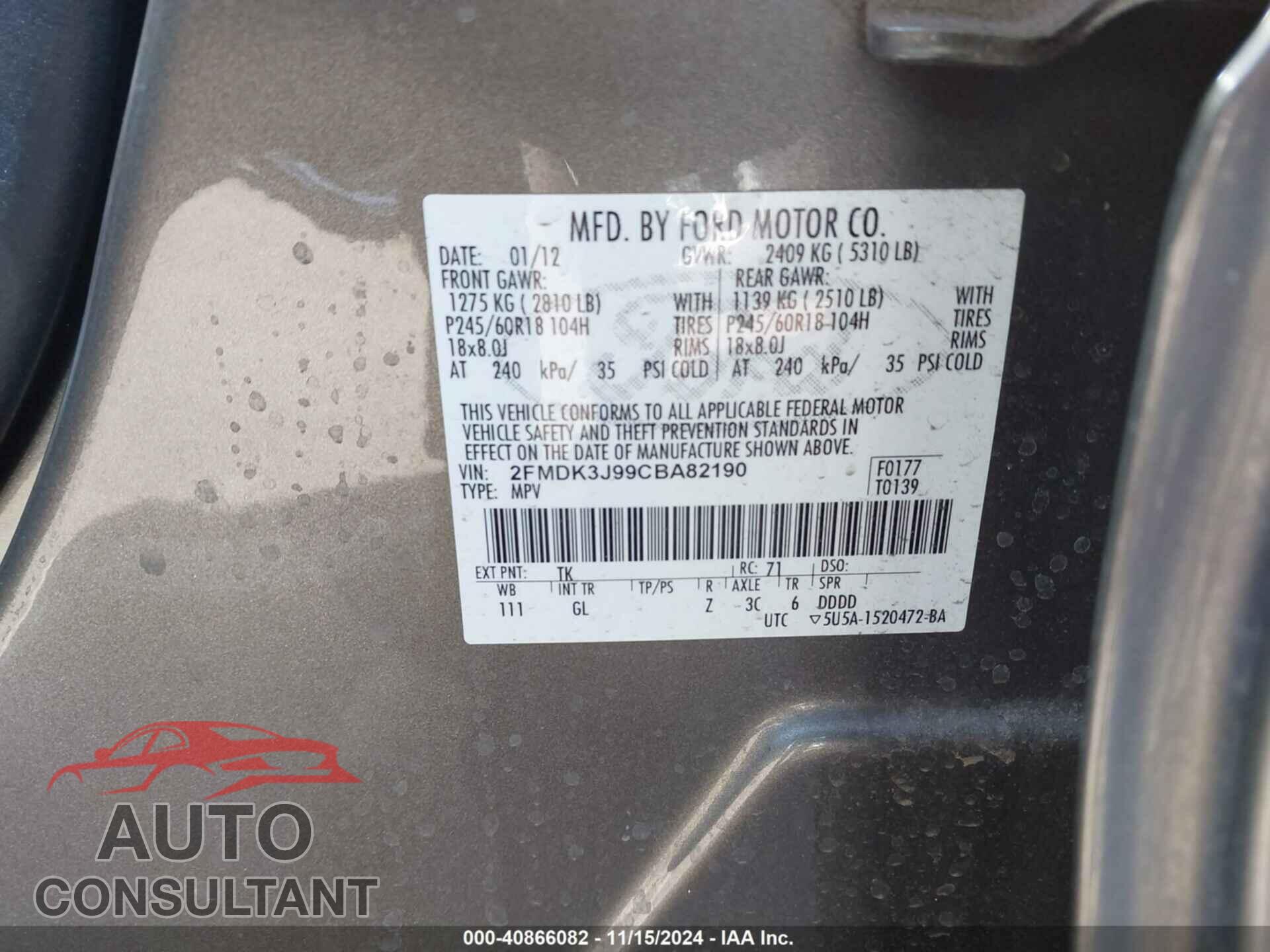 FORD EDGE 2012 - 2FMDK3J99CBA82190
