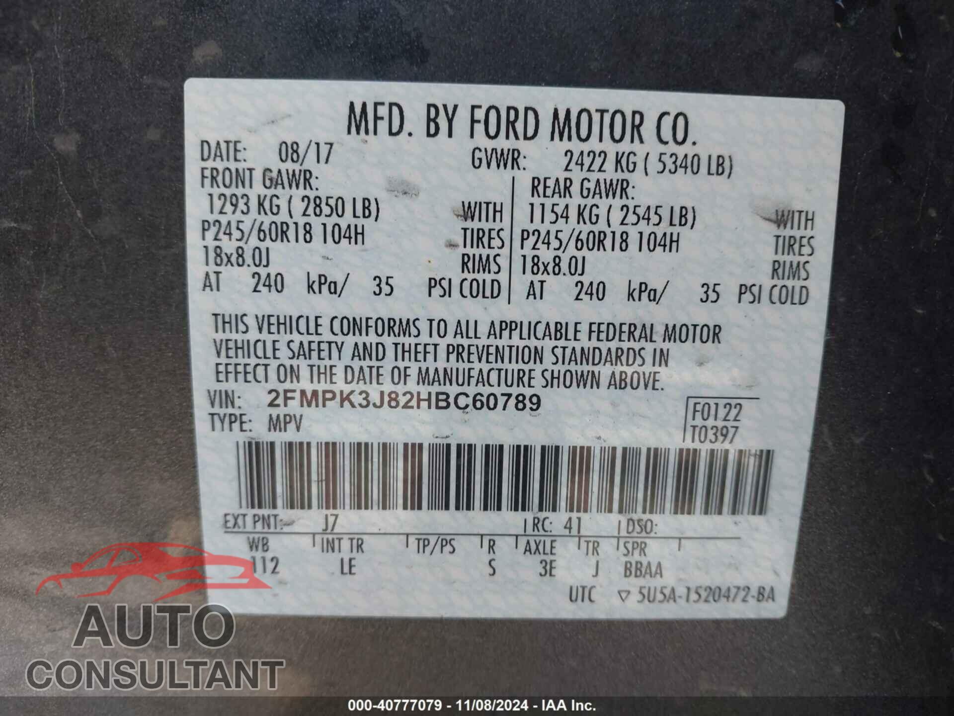 FORD EDGE 2017 - 2FMPK3J82HBC60789