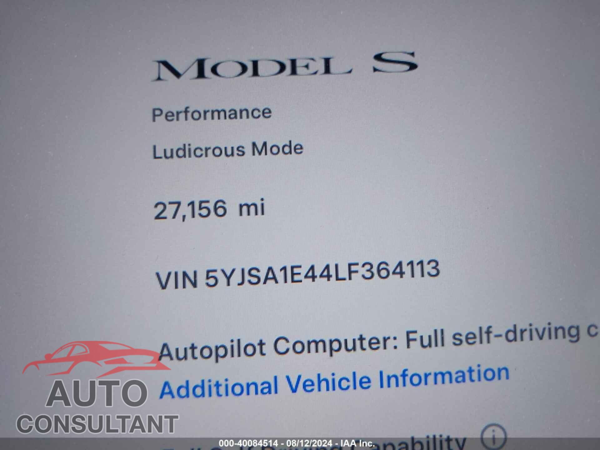 TESLA MODEL S 2020 - 5YJSA1E44LF364113