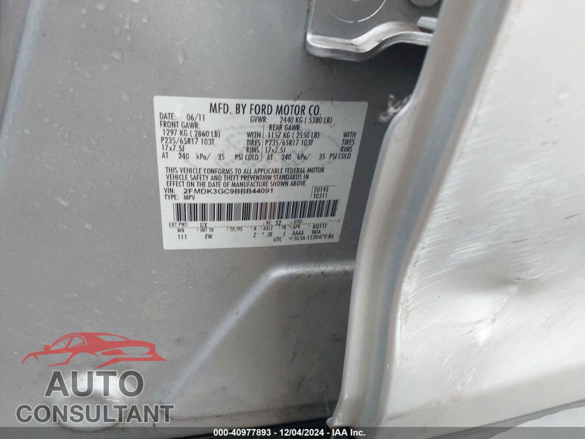 FORD EDGE 2011 - 2FMDK3GC9BBB44091