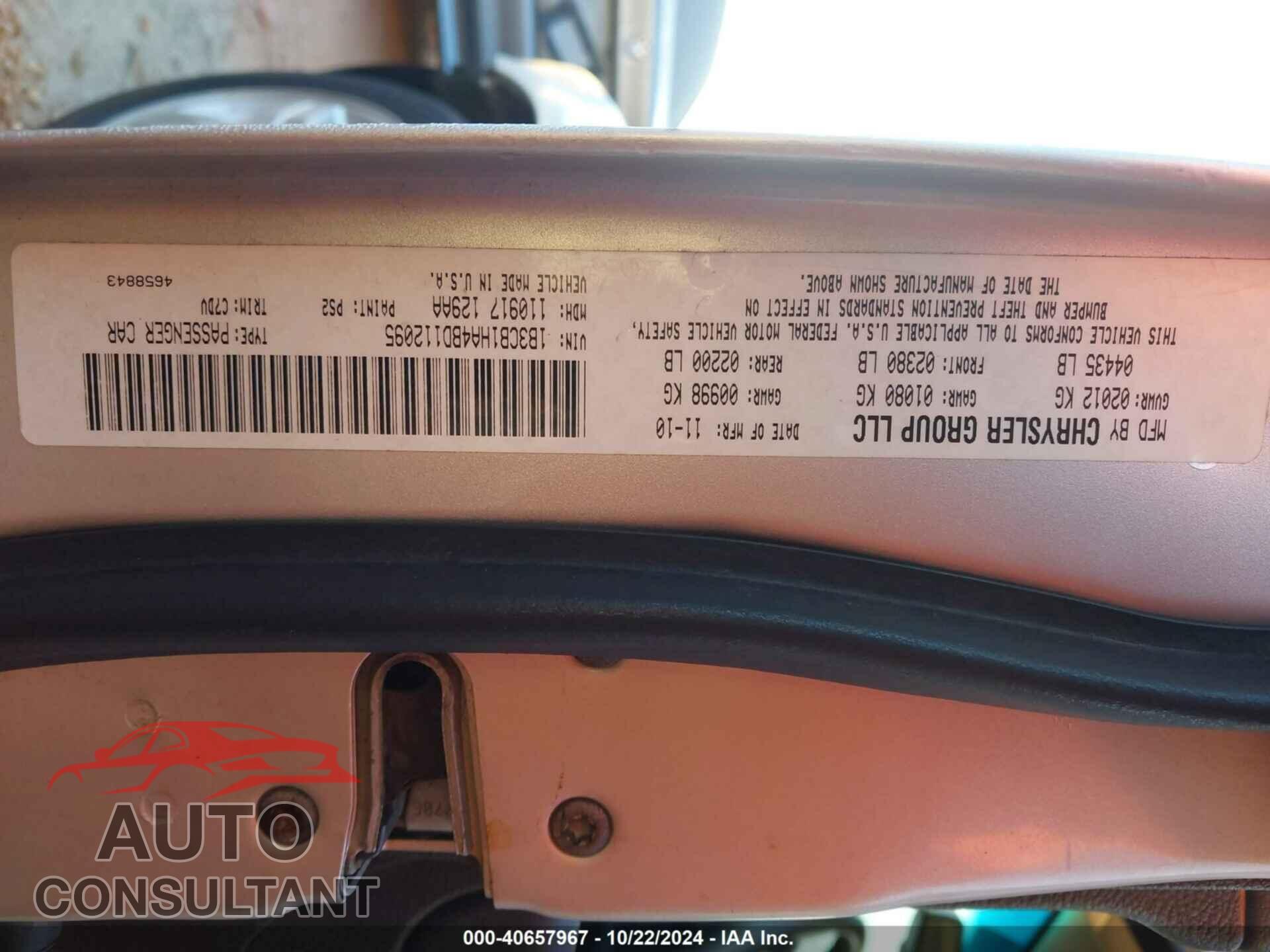 DODGE CALIBER 2011 - 1B3CB1HA4BD112095