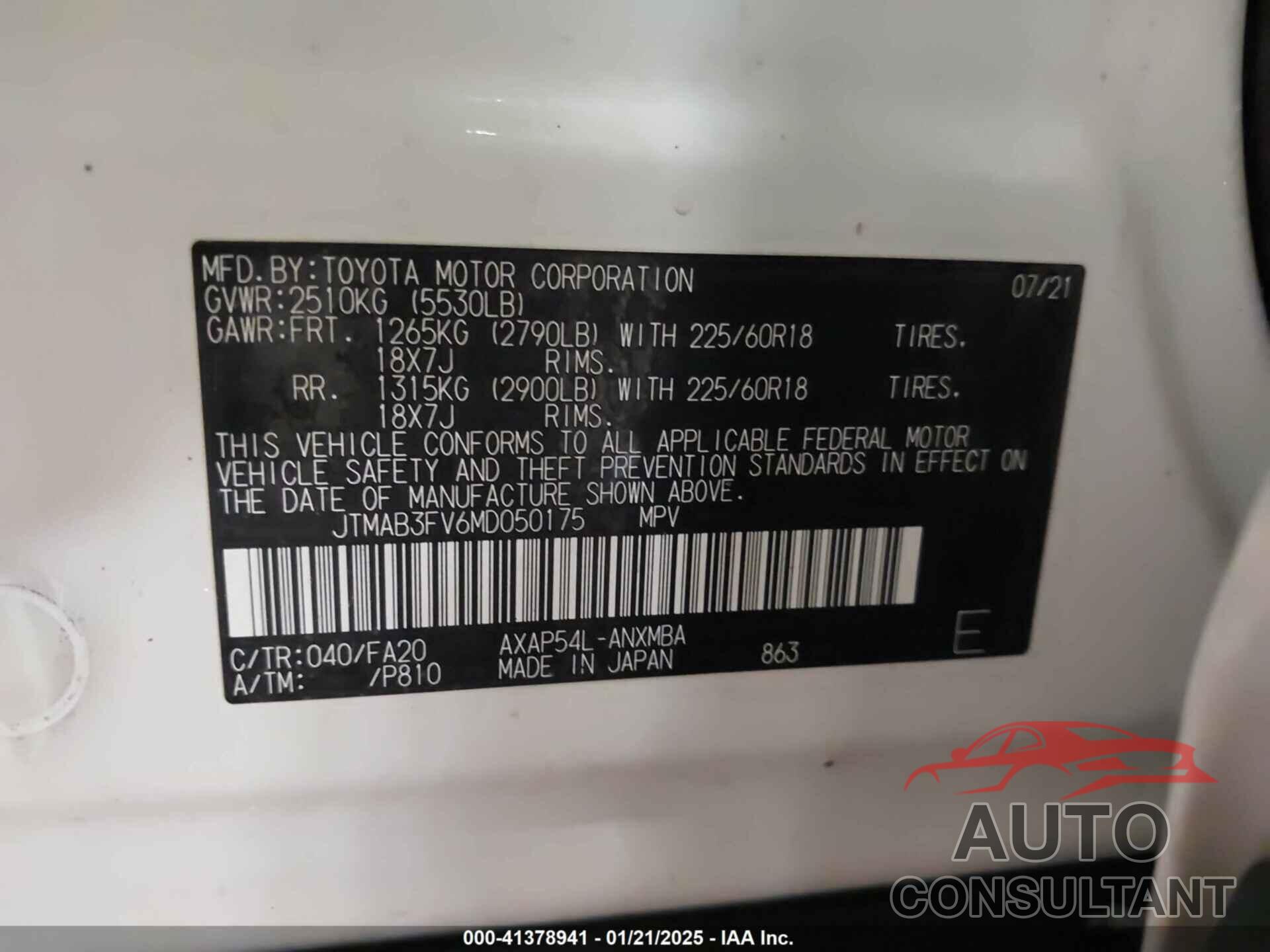 TOYOTA RAV4 PRIME 2021 - JTMAB3FV6MD050175