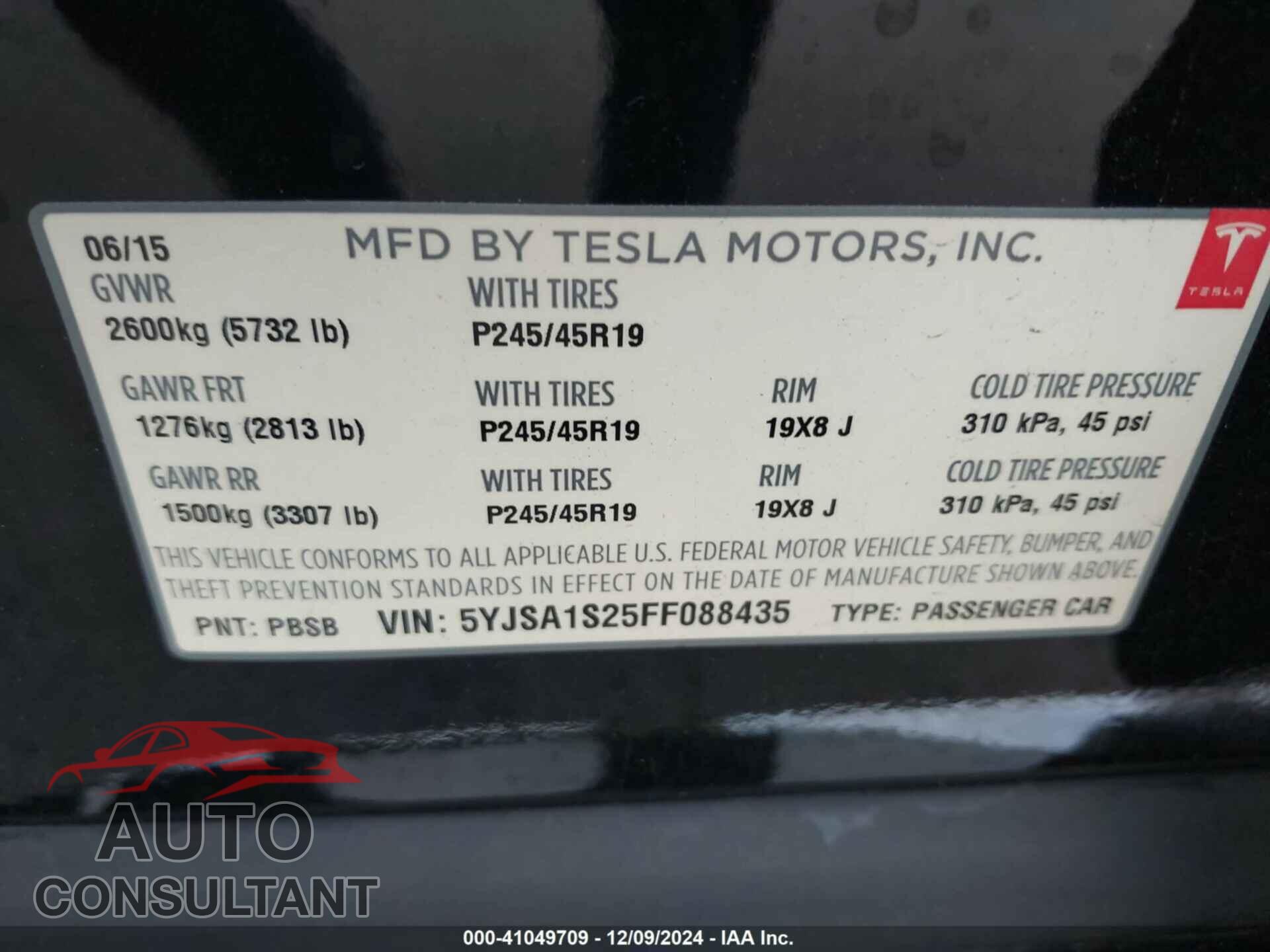 TESLA MODEL S 2015 - 5YJSA1S25FF088435