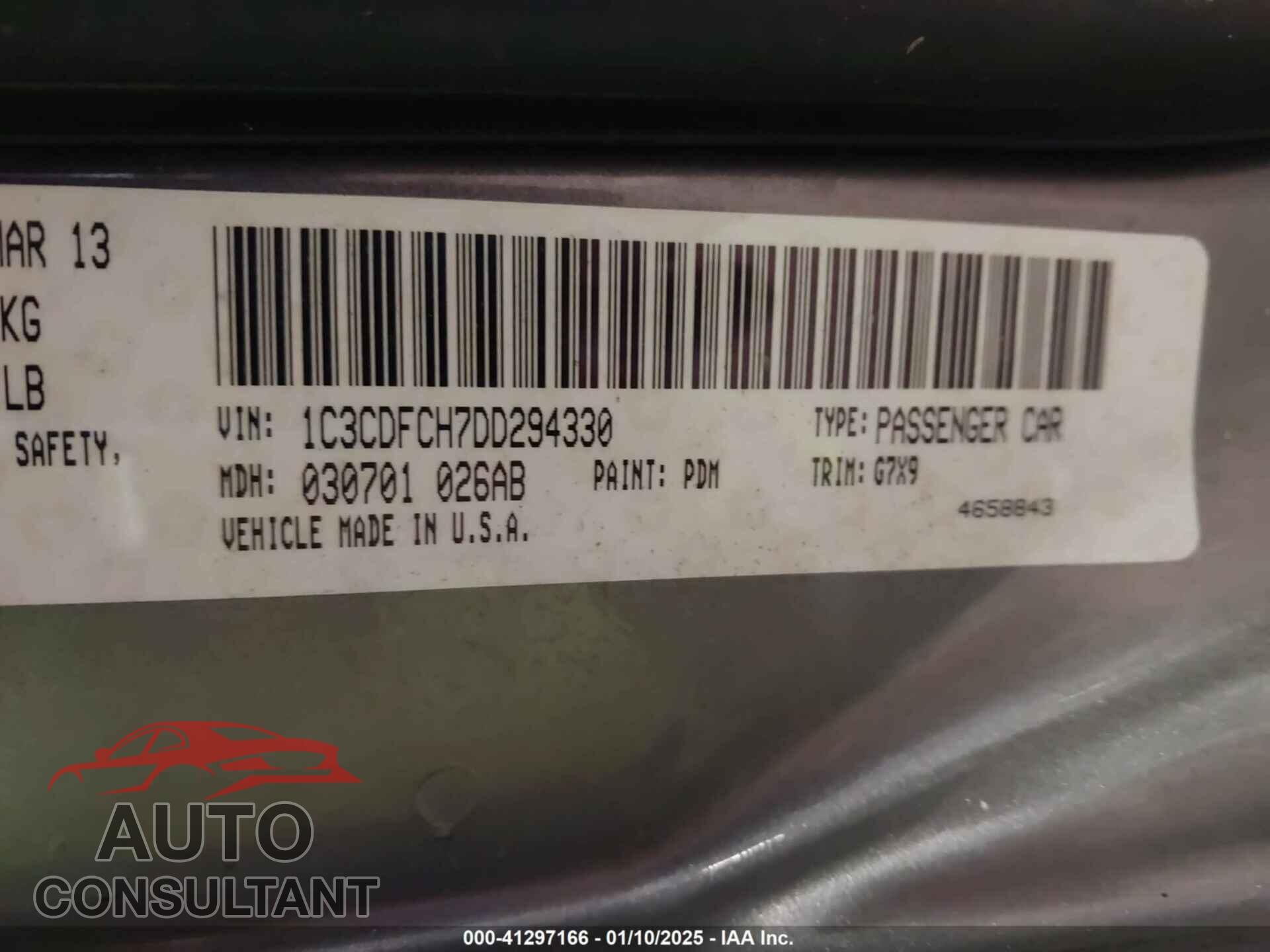 DODGE DART 2013 - 1C3CDFCH7DD294330