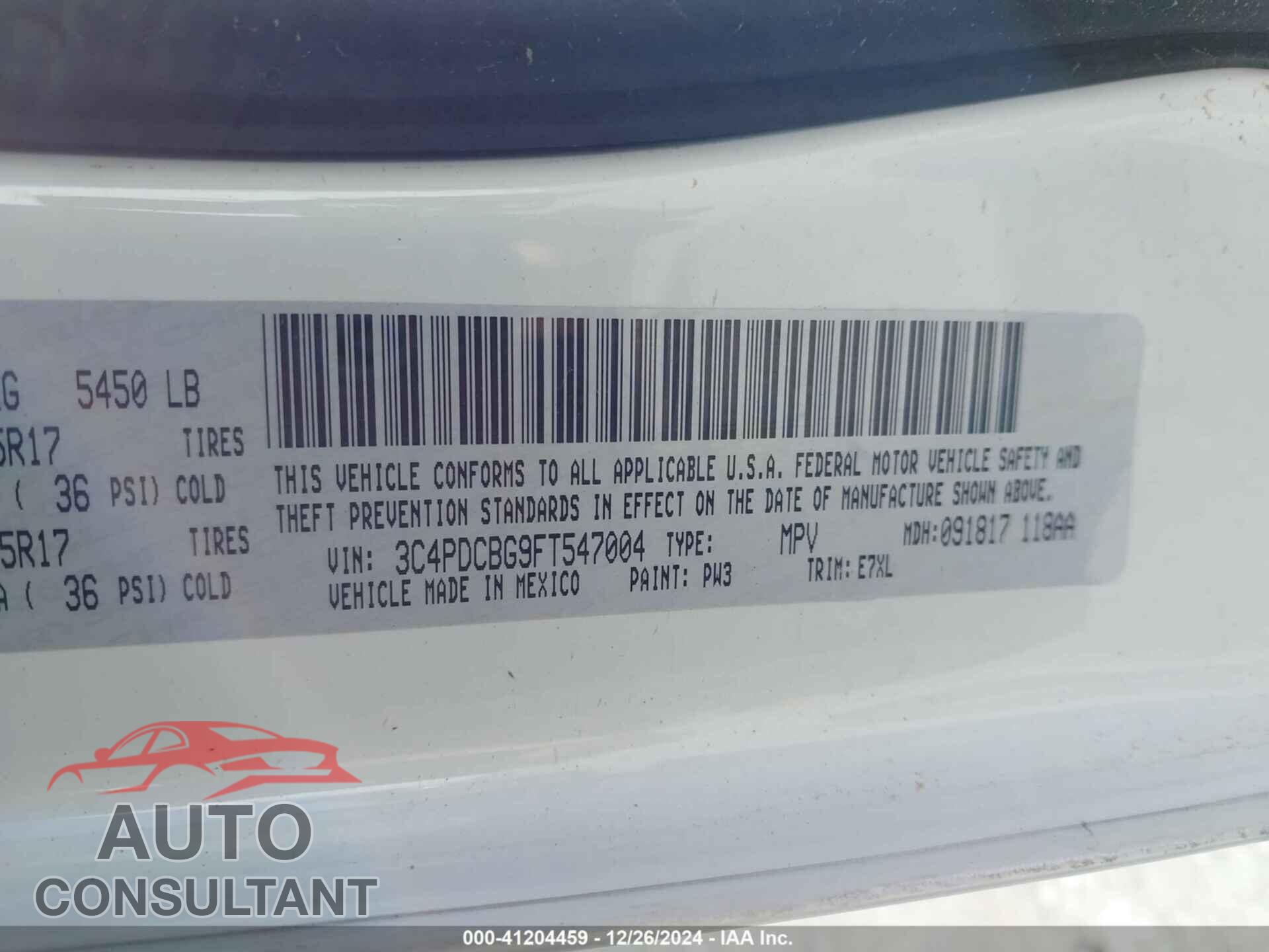 DODGE JOURNEY 2015 - 3C4PDCBG2FT524678
