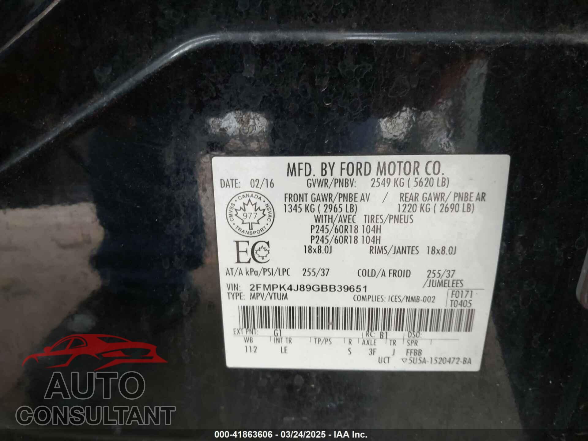 FORD EDGE 2016 - 2FMPK4J89GBB39651