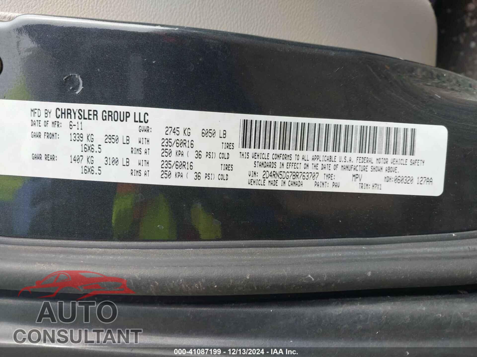 DODGE GRAND CARAVAN 2011 - 2D4RN5DG7BR763707