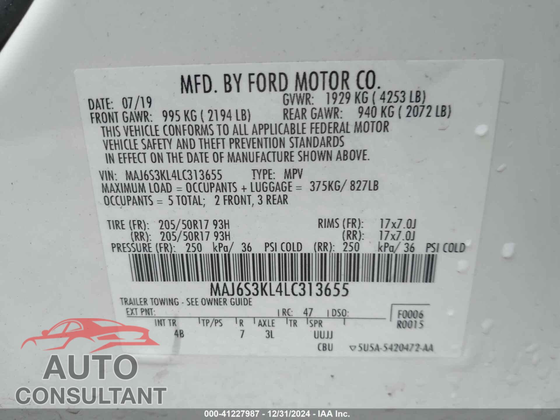 FORD ECOSPORT 2020 - MAJ6S3KL4LC313655