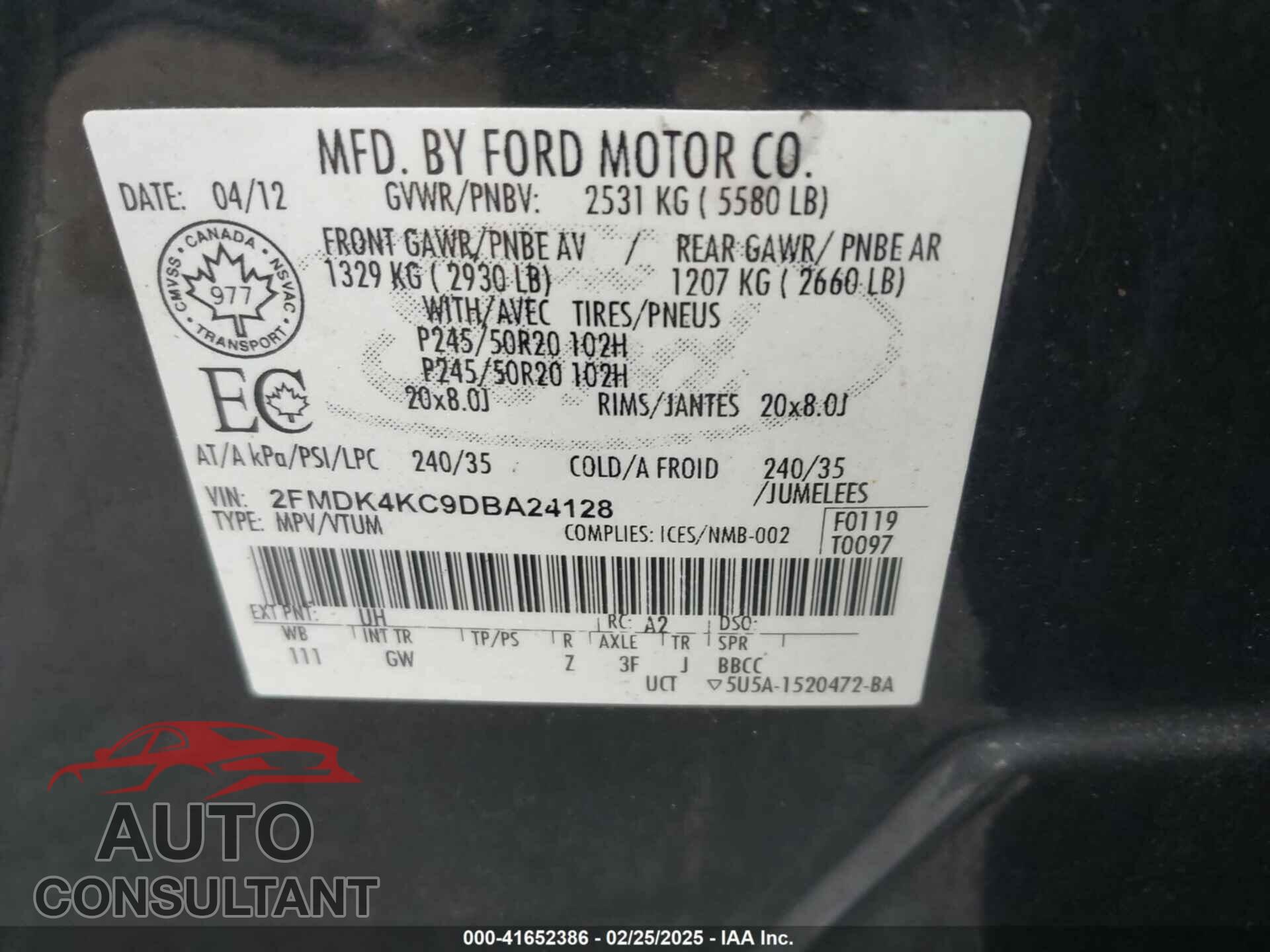 FORD EDGE 2013 - 2FMDK4KC9DBA24128