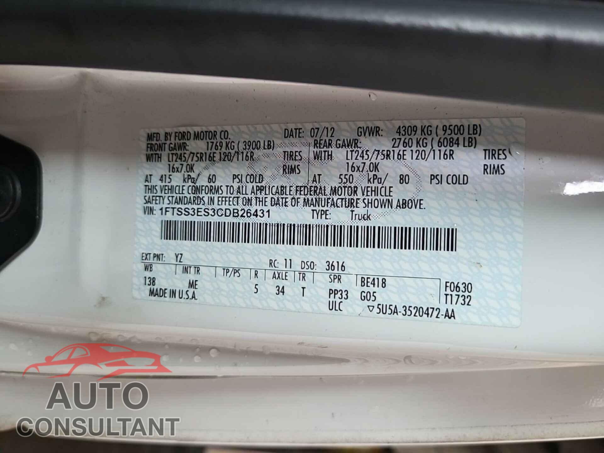 FORD ECONOLINE 2012 - 1FTSS3ES3CDB26431