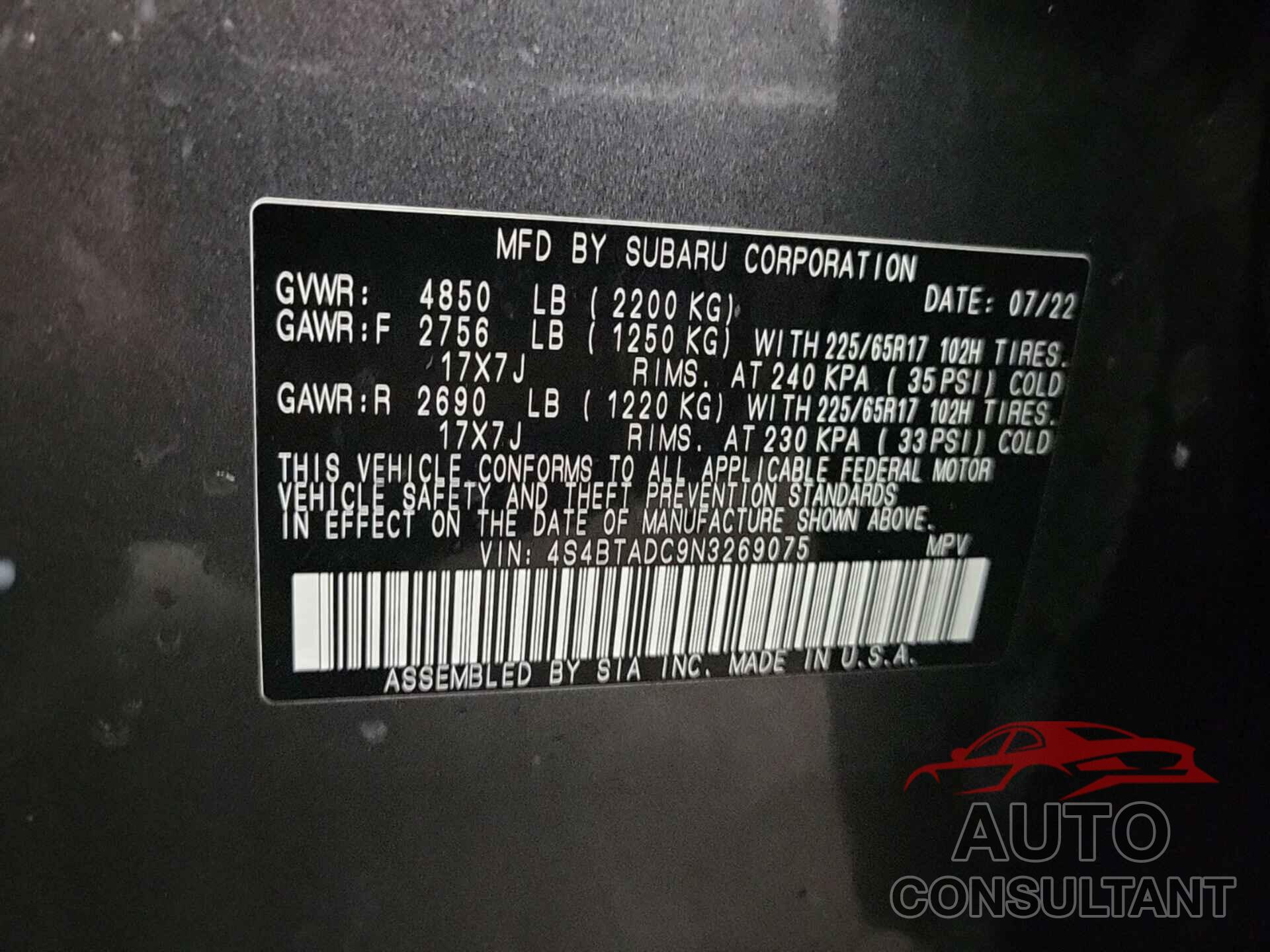 SUBARU OUTBACK 2022 - 4S4BTADC9N3269075