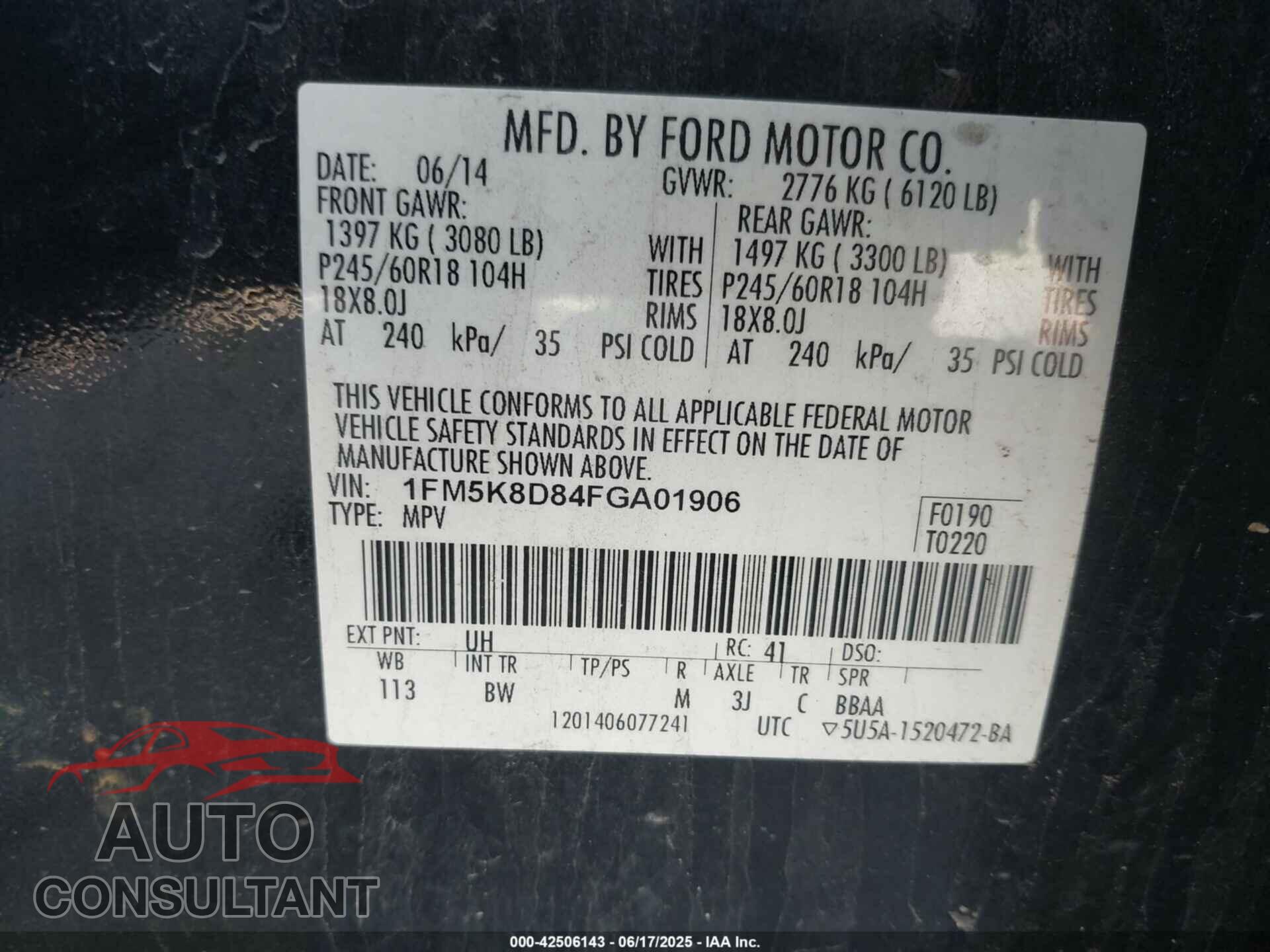 FORD EXPLORER 2015 - 1FM5K8D84FGA01906