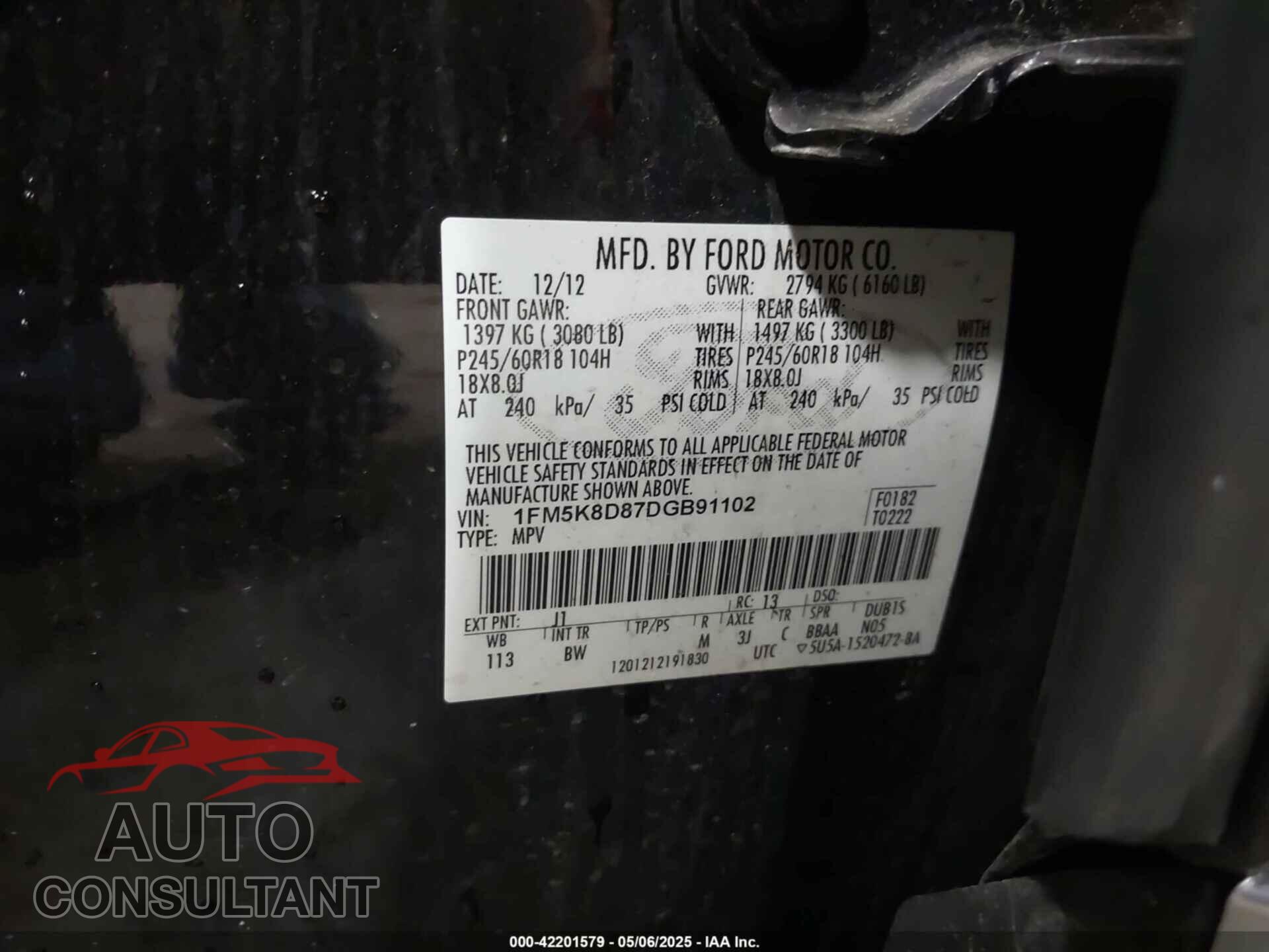FORD EXPLORER 2013 - 1FM5K8D87DGB91102