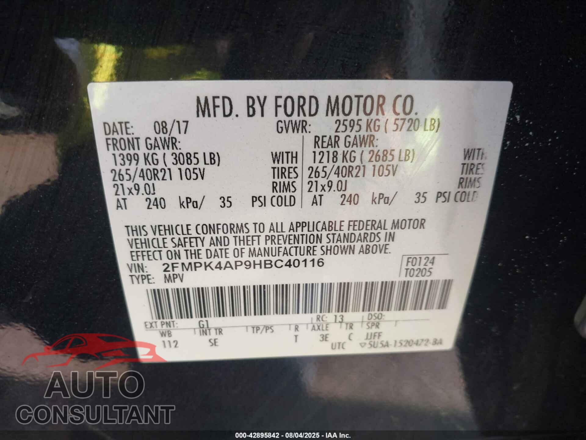 FORD EDGE 2017 - 2FMPK4AP9HBC40116