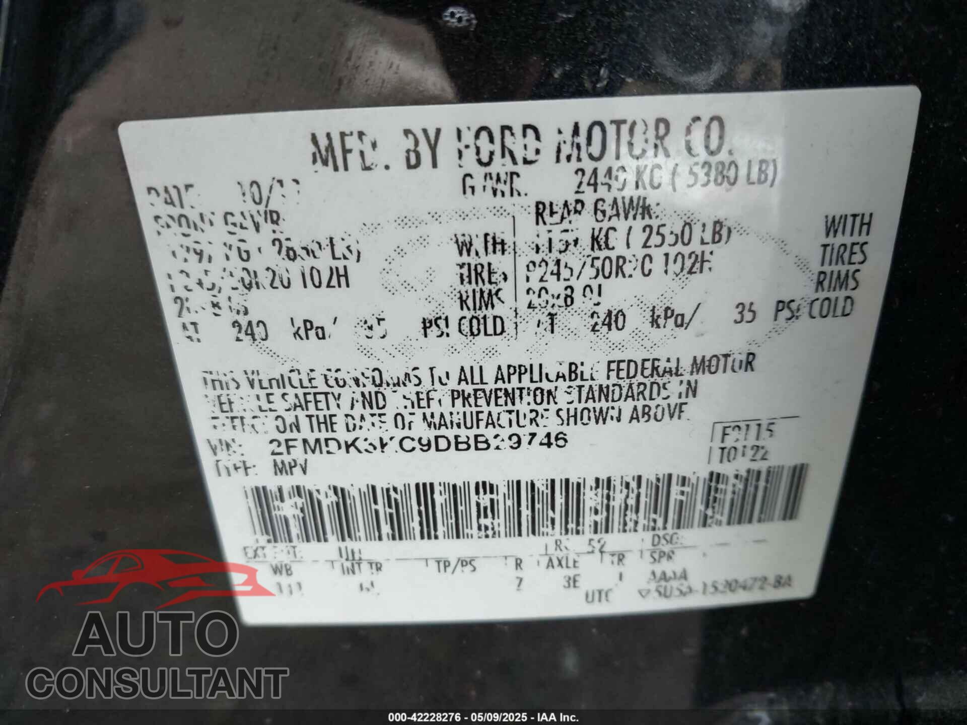 FORD EDGE 2013 - 2FMDK3KC9DBB29746