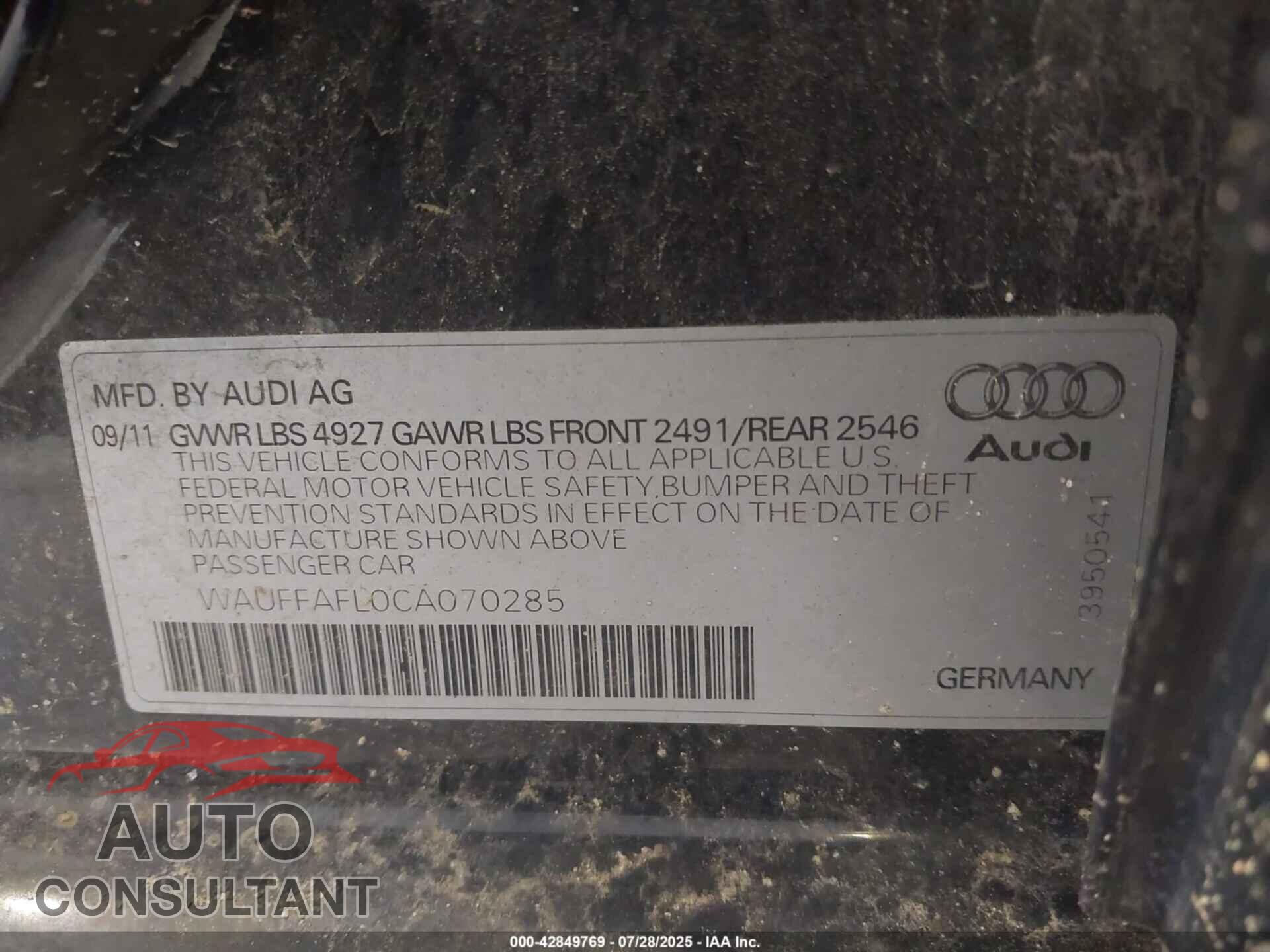 AUDI A4 2012 - WAUFFAFL0CA070285