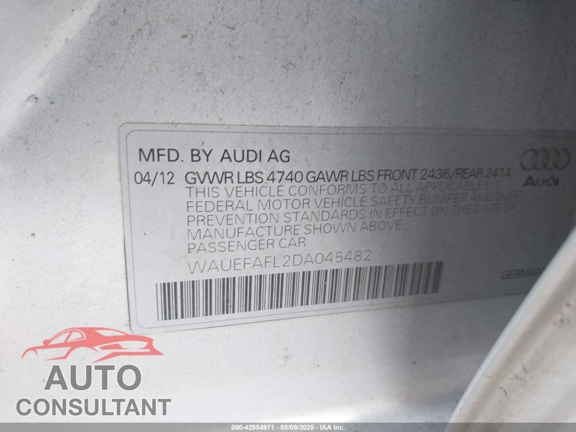 AUDI A4 2013 - WAUEFAFL2DA045482