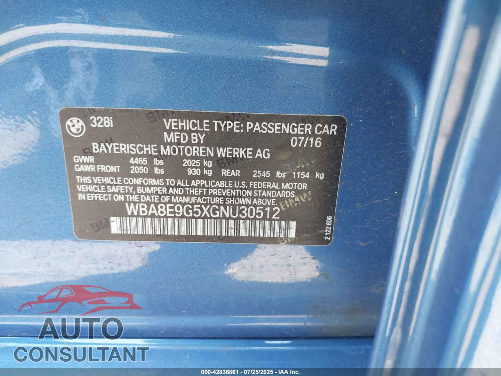 BMW 328I 2016 - WBA8E9G5XGNU30512