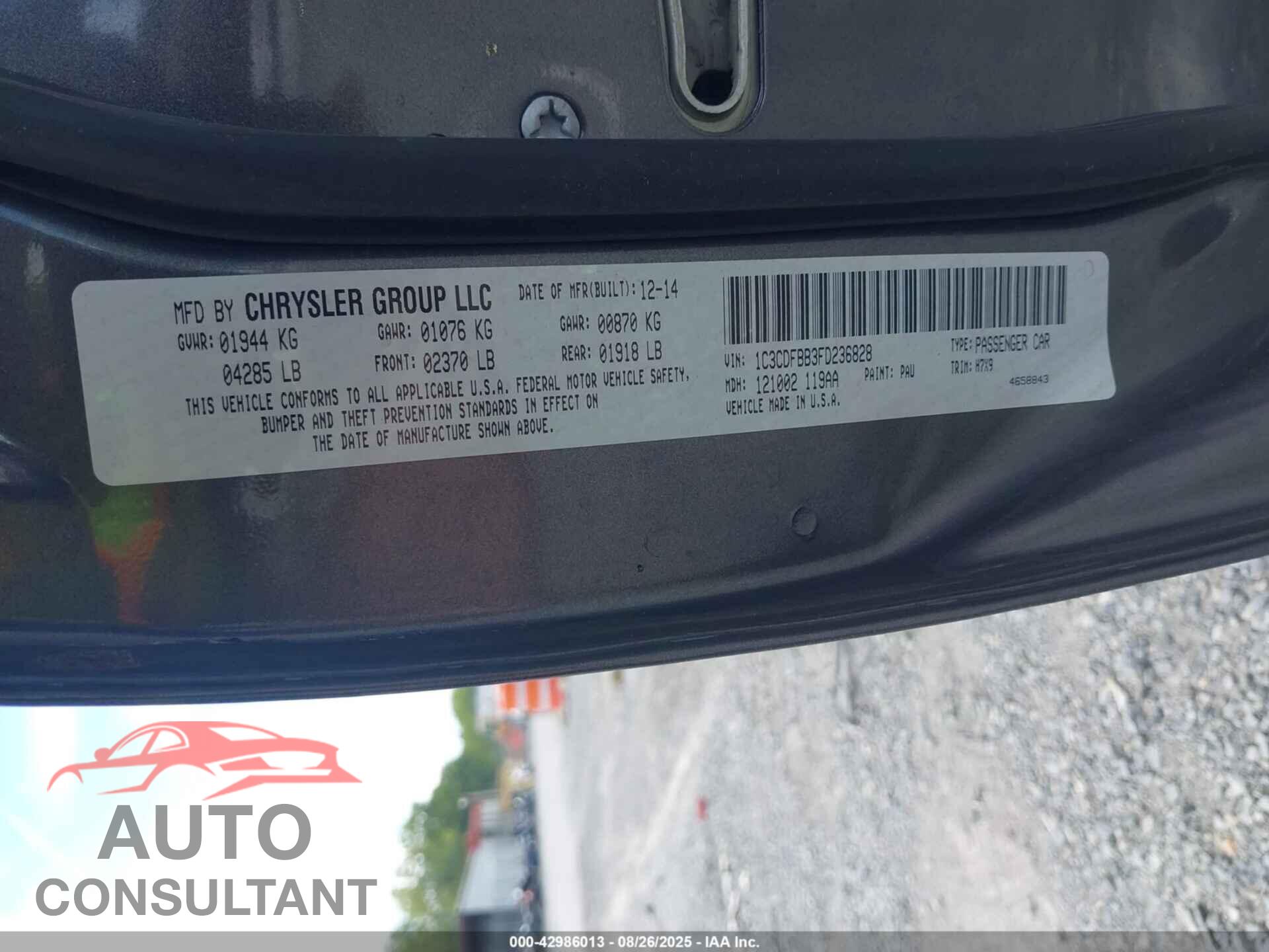 DODGE DART 2015 - 1C3CDFBB3FD236828
