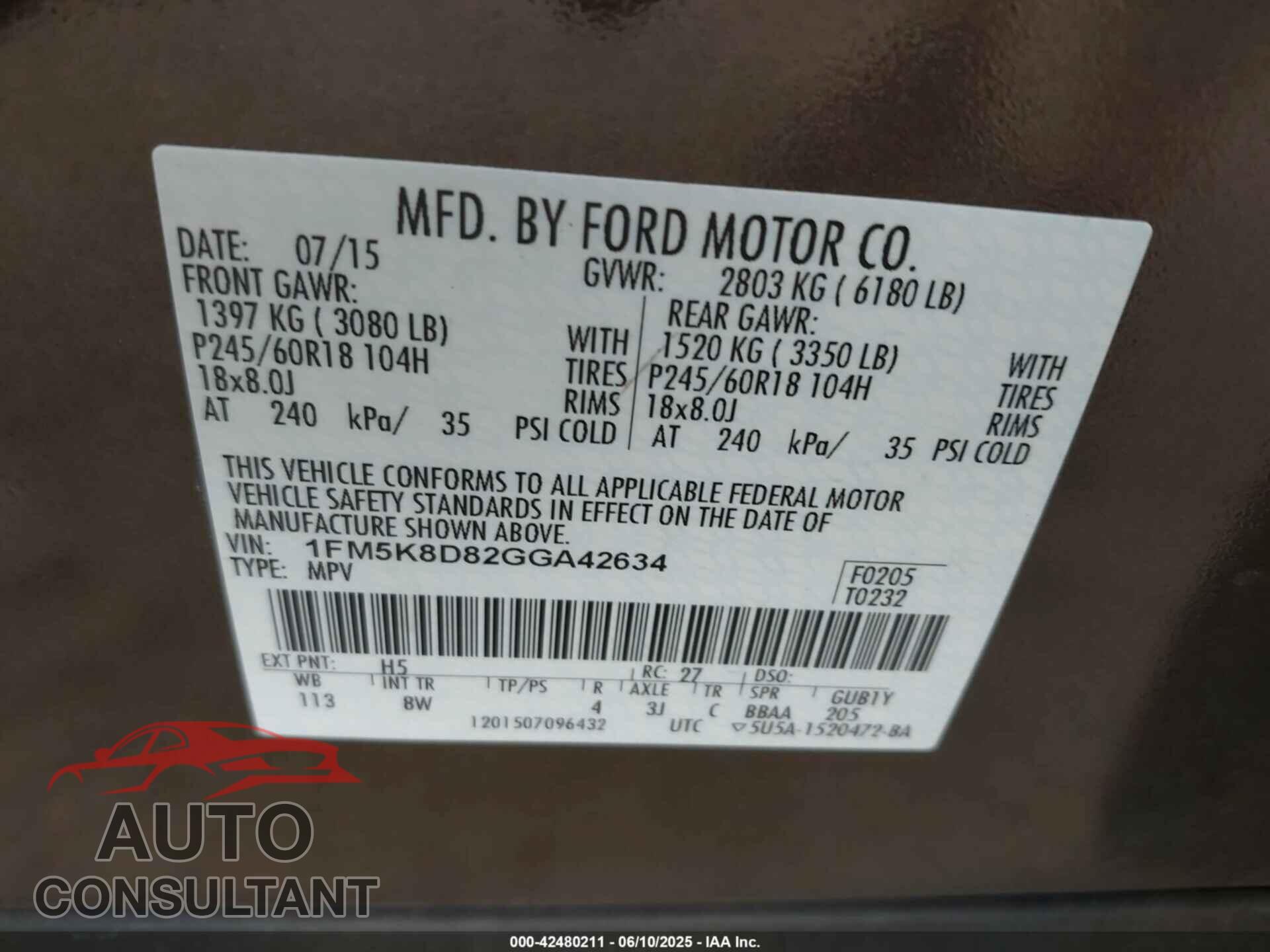FORD EXPLORER 2016 - 1FM5K8D82GGA42634