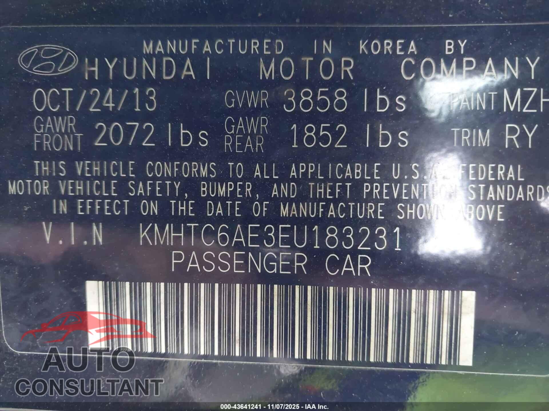 HYUNDAI VELOSTER 2014 - KMHTC6AE3EU183231