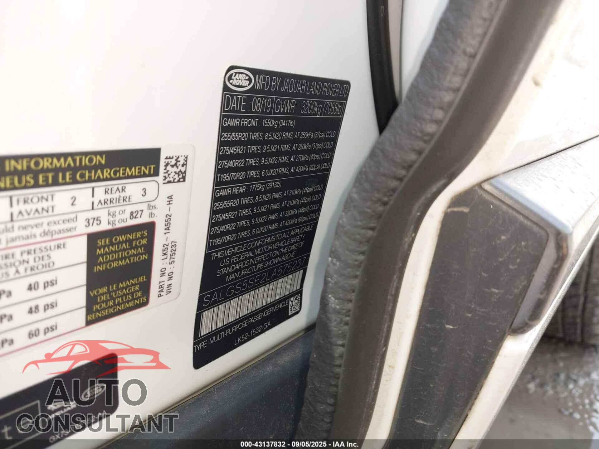 LAND ROVER RANGE ROVER 2020 - SALGS5SE2LA575237