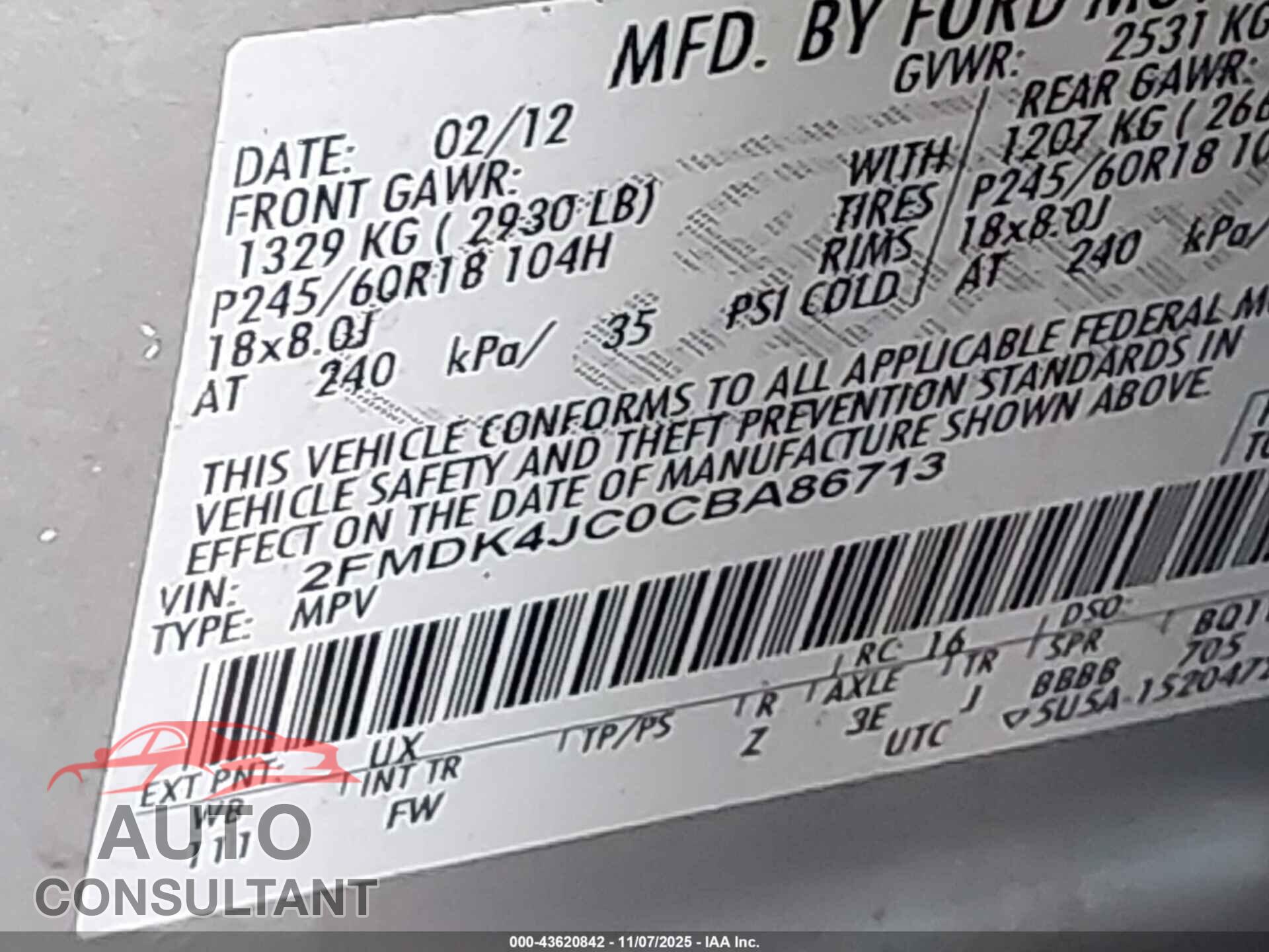 FORD EDGE 2012 - 2FMDK4JC0CBA86713
