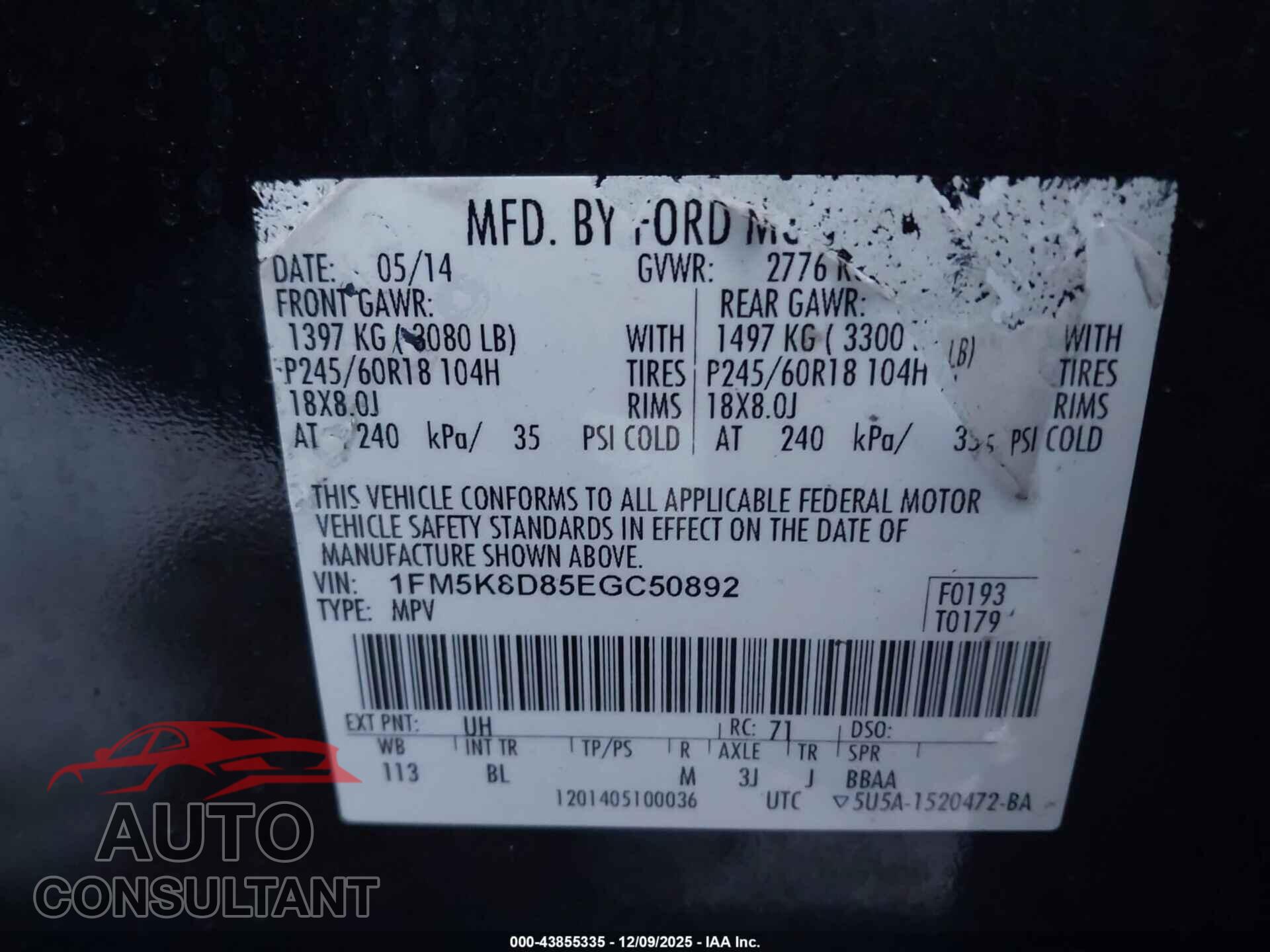 FORD EXPLORER 2014 - 1FM5K8D85EGC50892