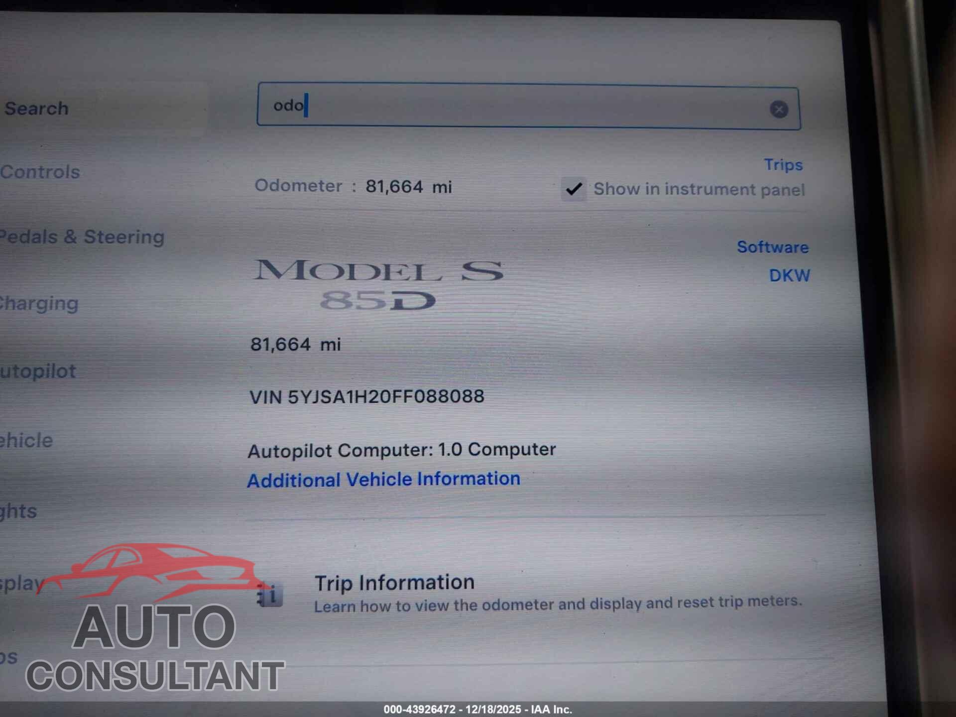 TESLA MODEL S 2015 - 5YJSA1H20FF088088
