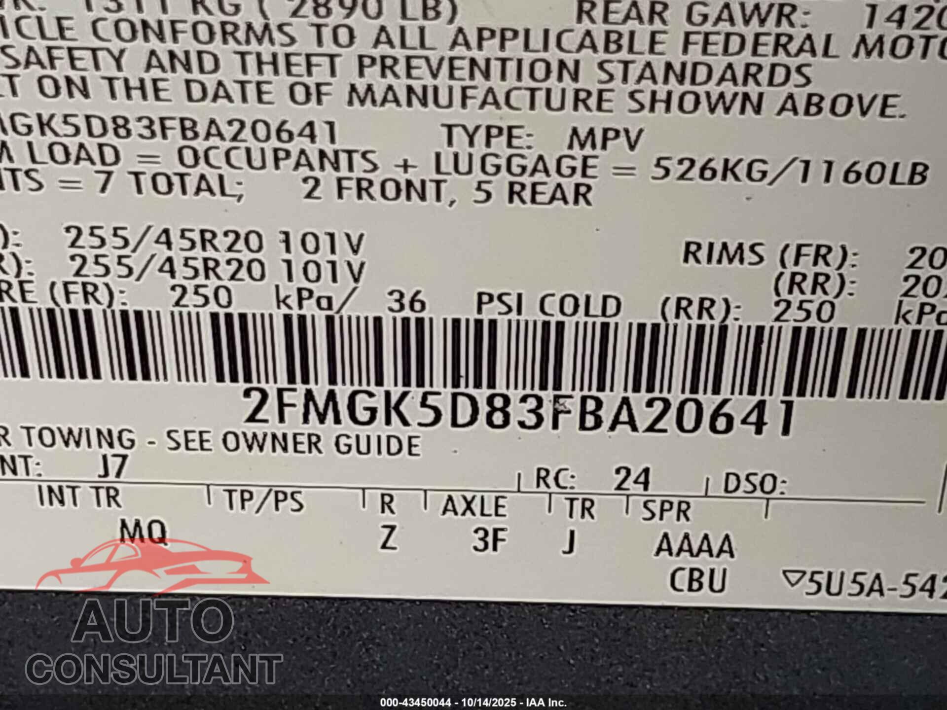 FORD FLEX 2015 - 2FMGK5D83FBA20641