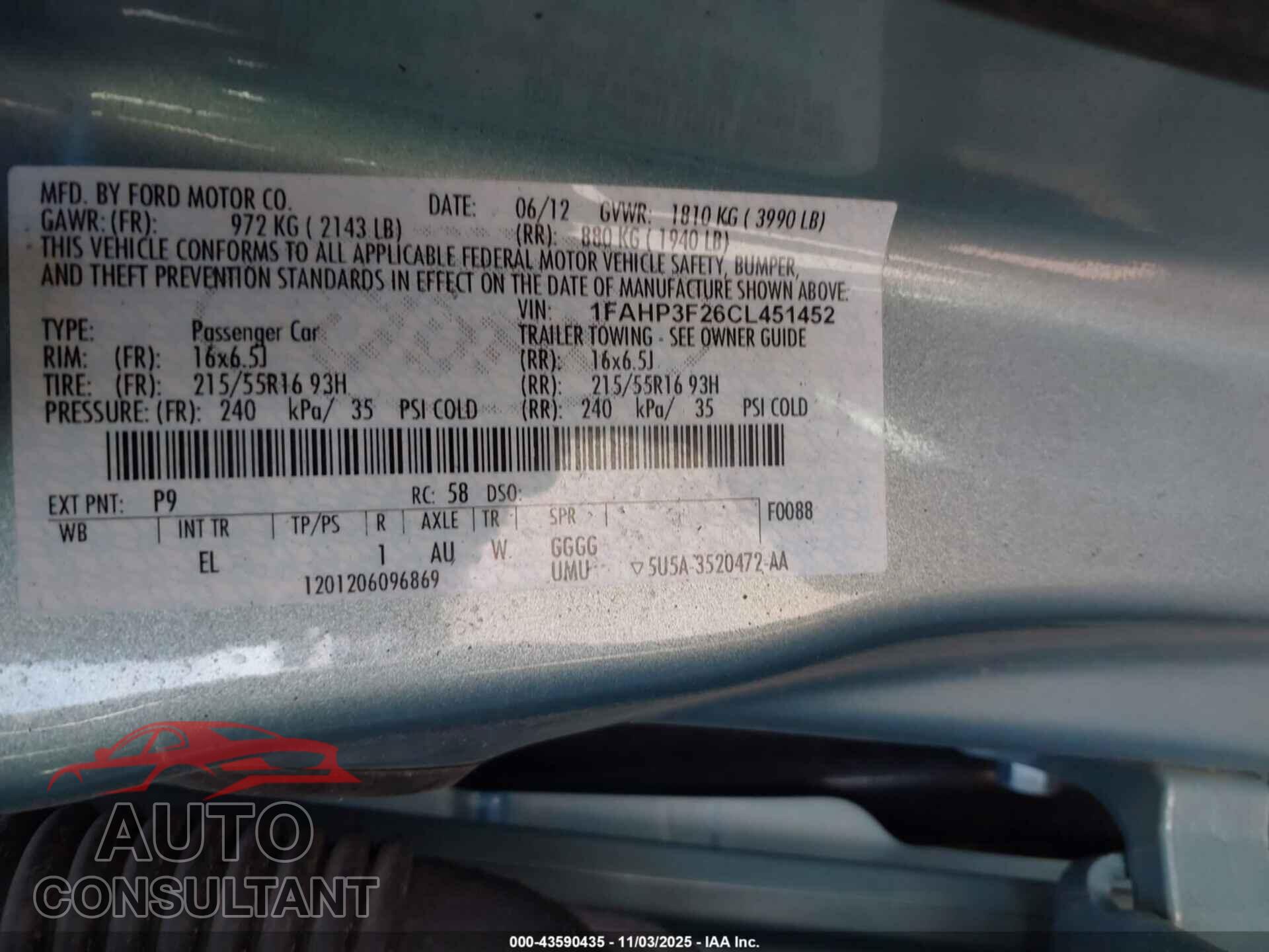 FORD FOCUS 2012 - 1FAHP3F26CL451452