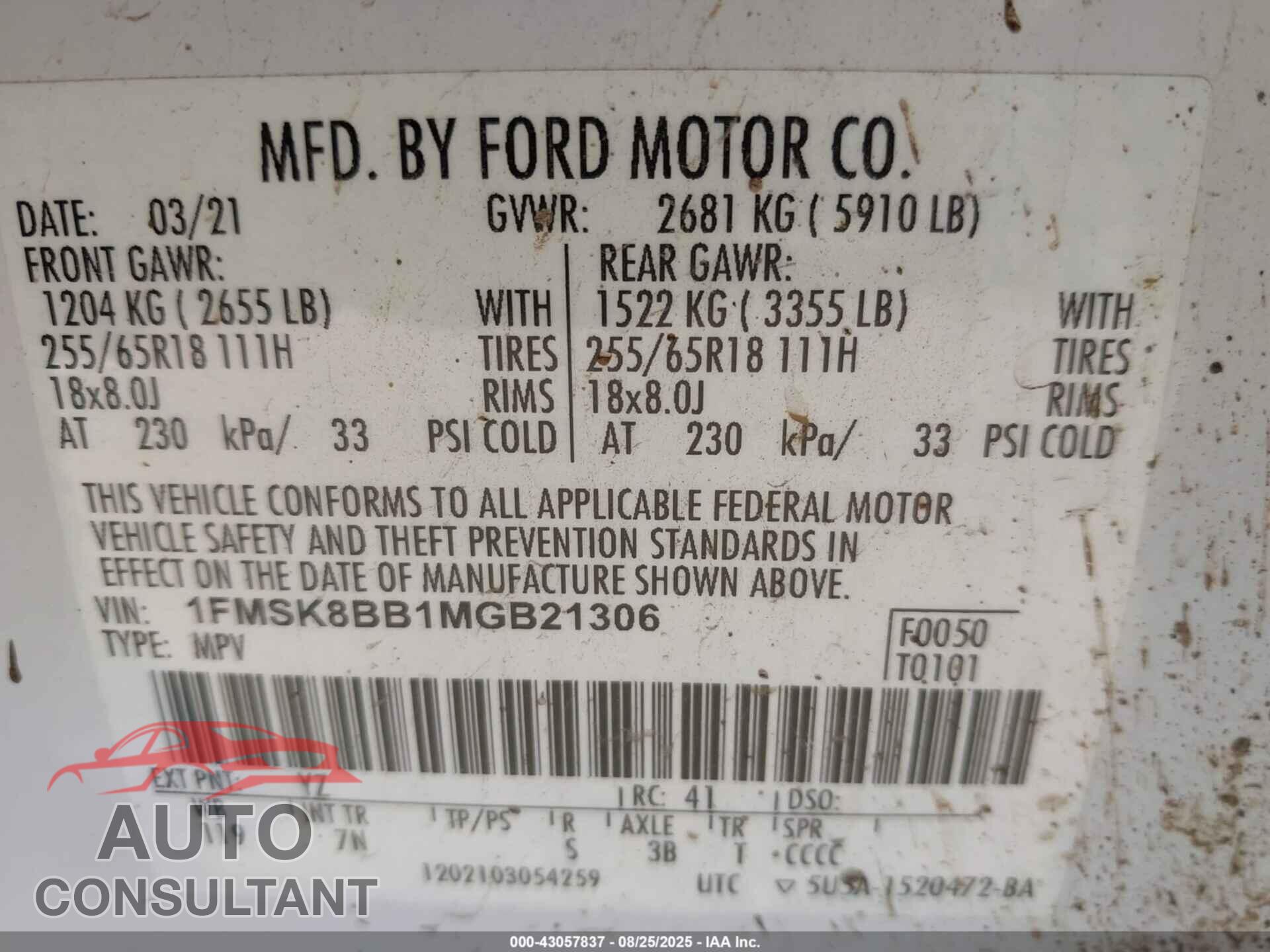 FORD EXPLORER 2021 - 1FMSK8BB1MGB21306