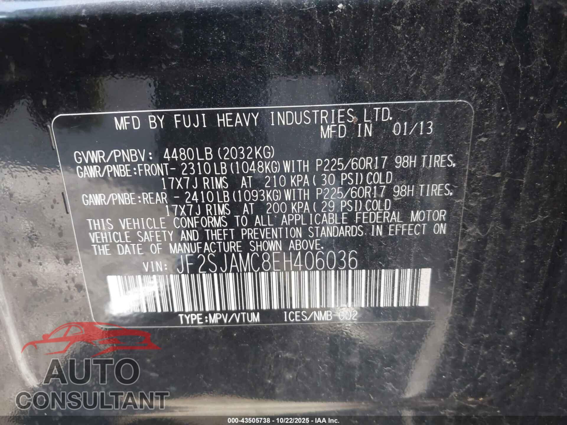 SUBARU FORESTER 2014 - JF2SJAMC8EH406036