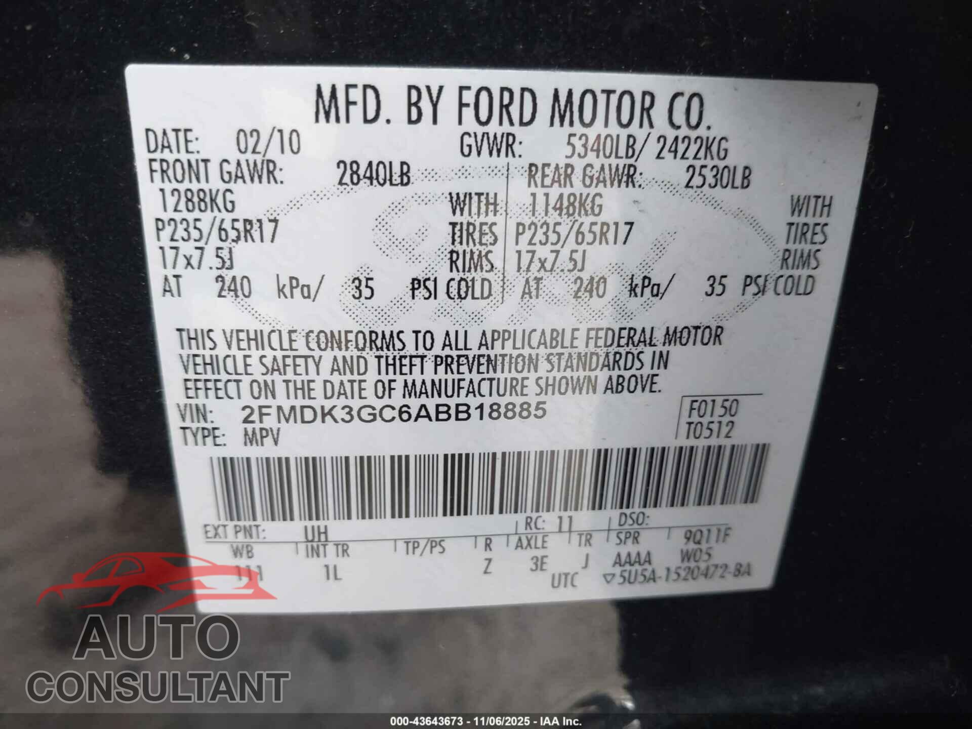 FORD EDGE 2010 - 2FMDK3GC6ABB18885