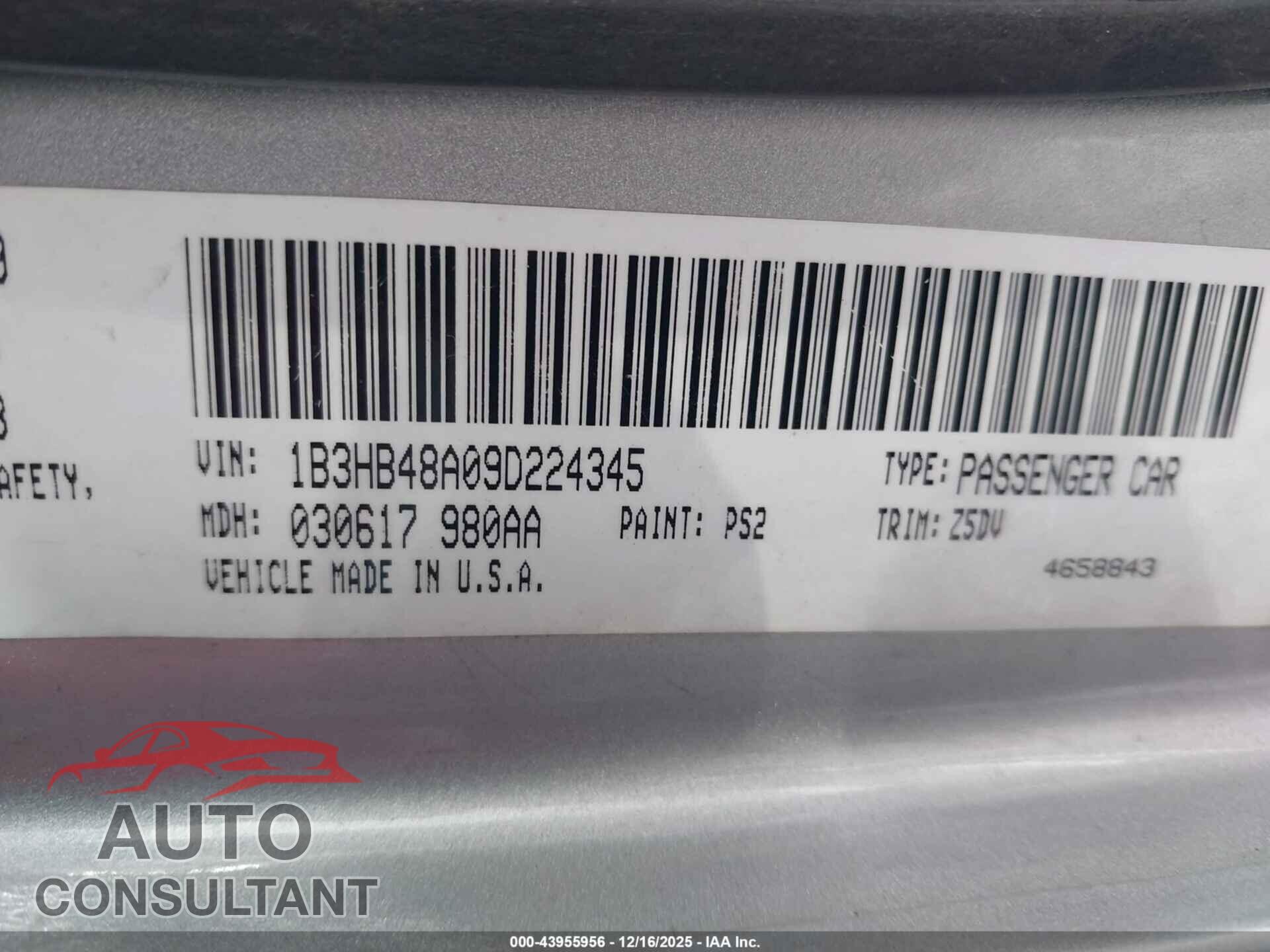 DODGE CALIBER 2009 - 1B3HB48A09D224345