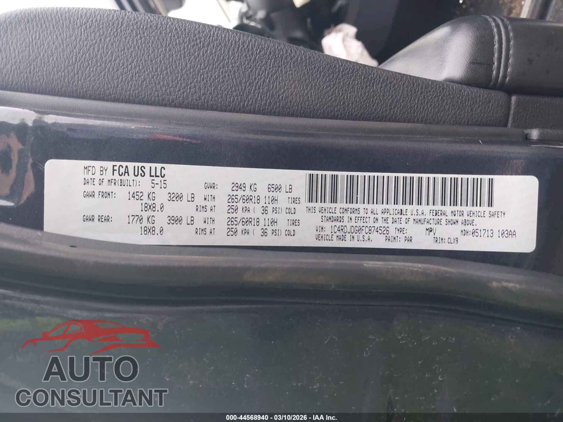 DODGE DURANGO 2015 - 1C4RDJDG0FC874526