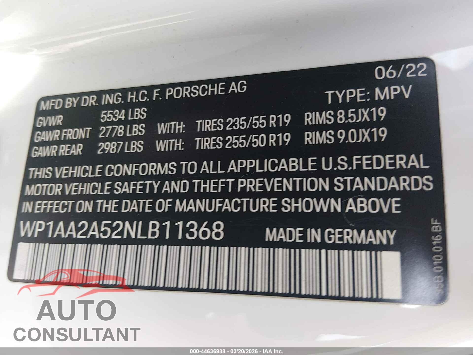 PORSCHE MACAN 2022 - WP1AA2A52NLB11368