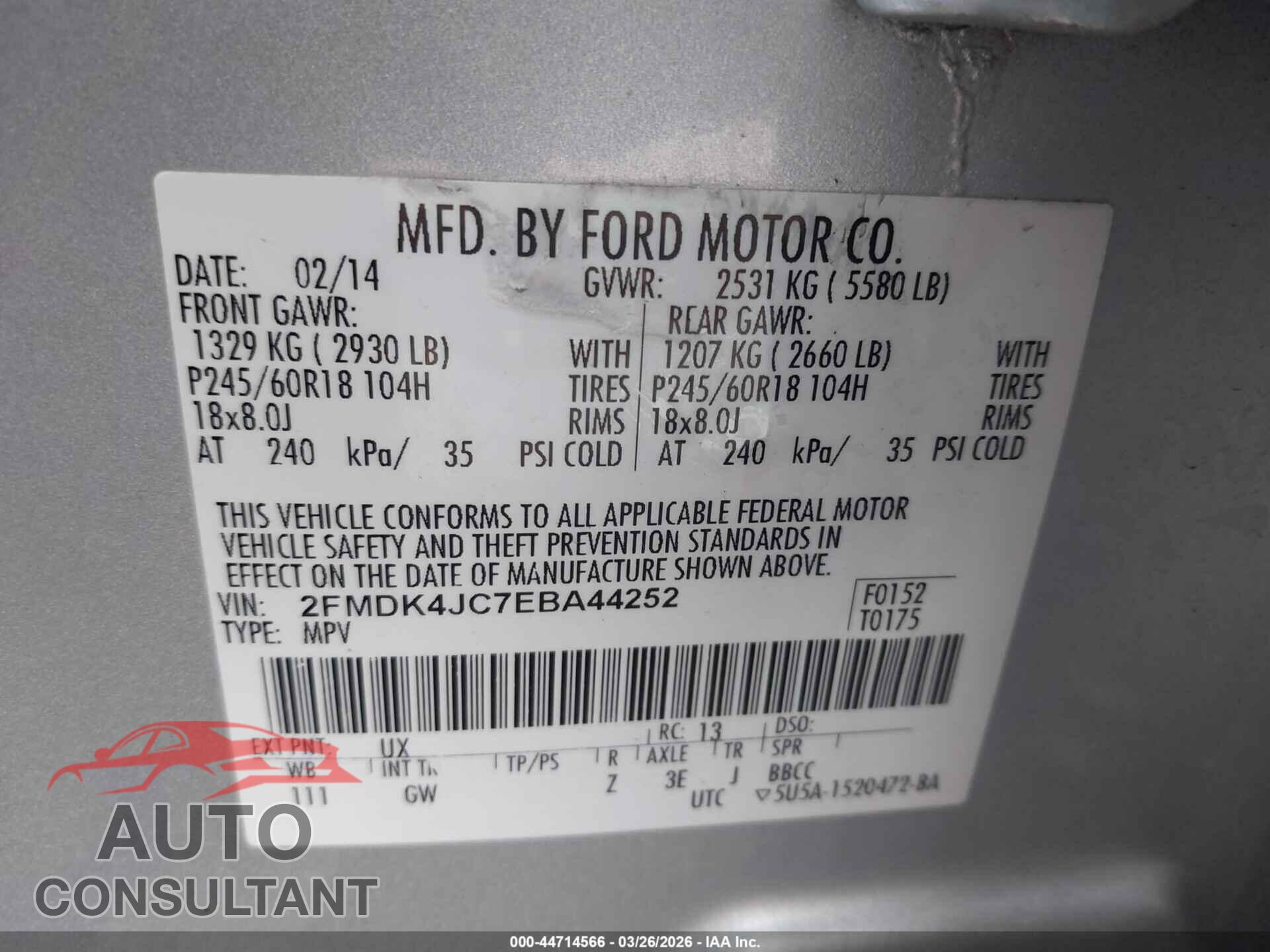 FORD EDGE 2014 - 2FMDK4JC7EBA44252