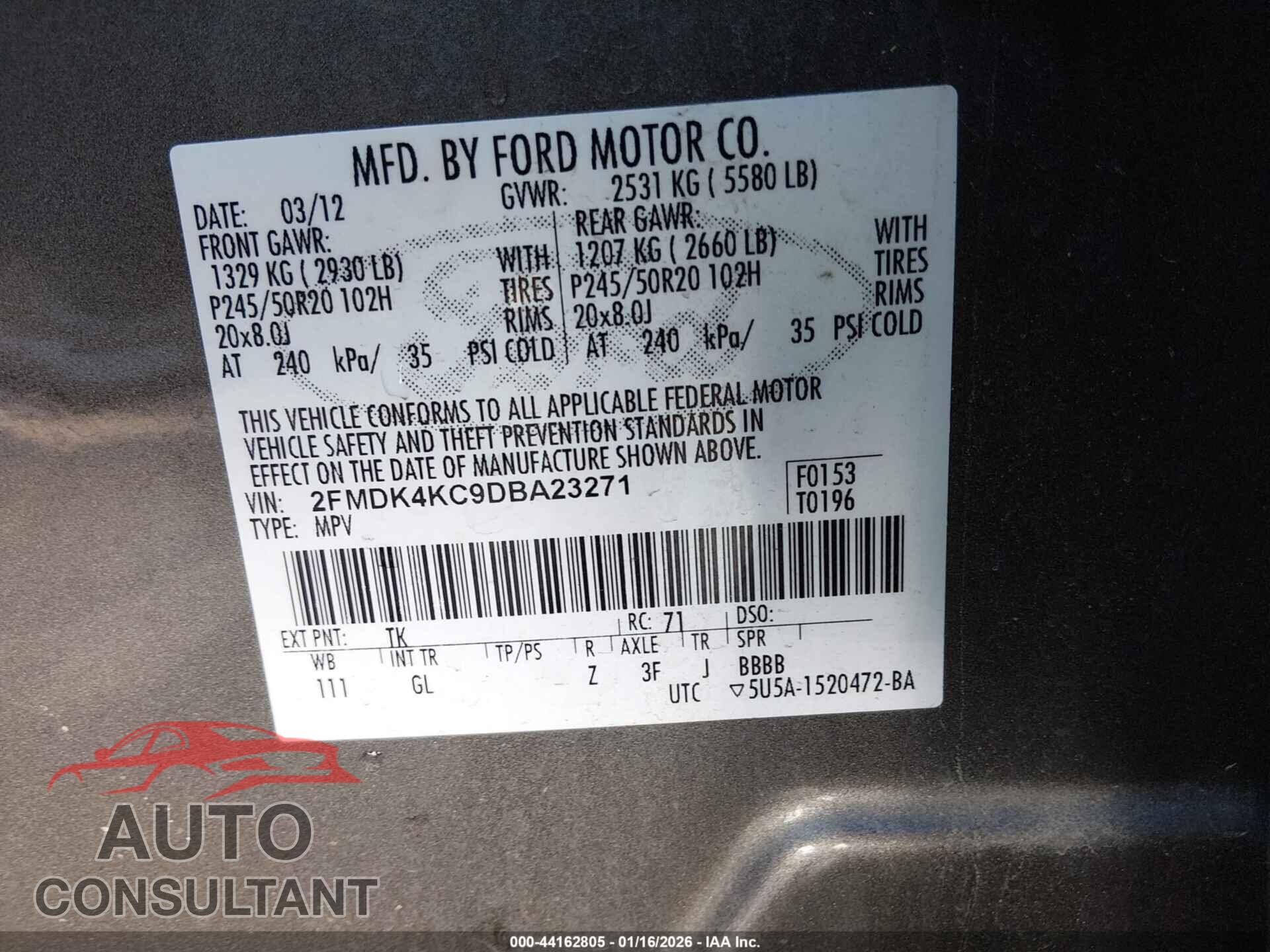 FORD EDGE 2013 - 2FMDK4KC9DBA23271