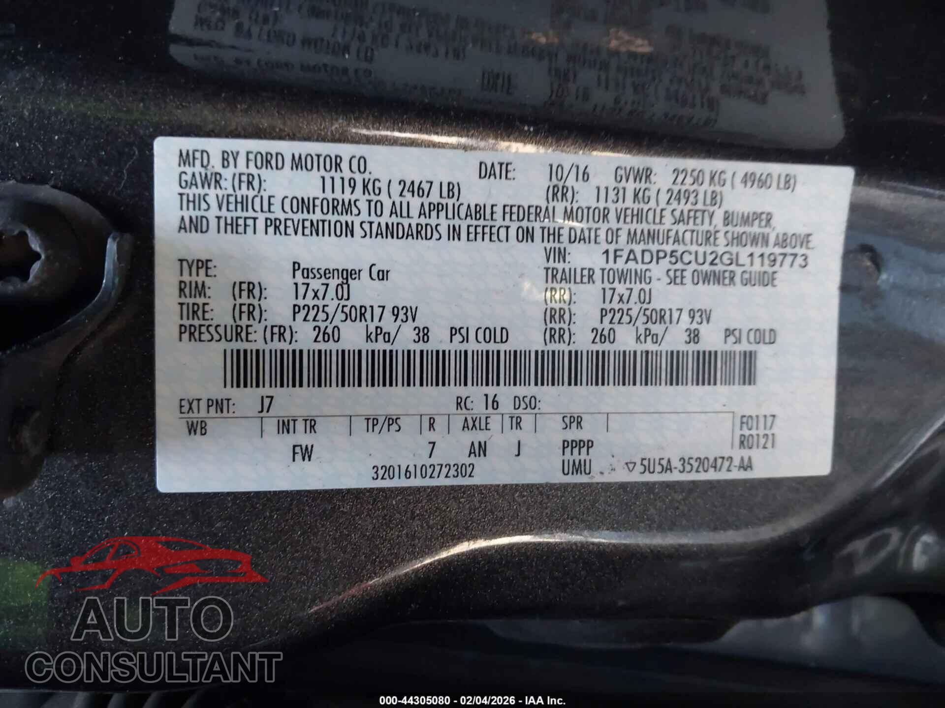 FORD C-MAX ENERGI 2016 - 1FADP5CU2GL119773