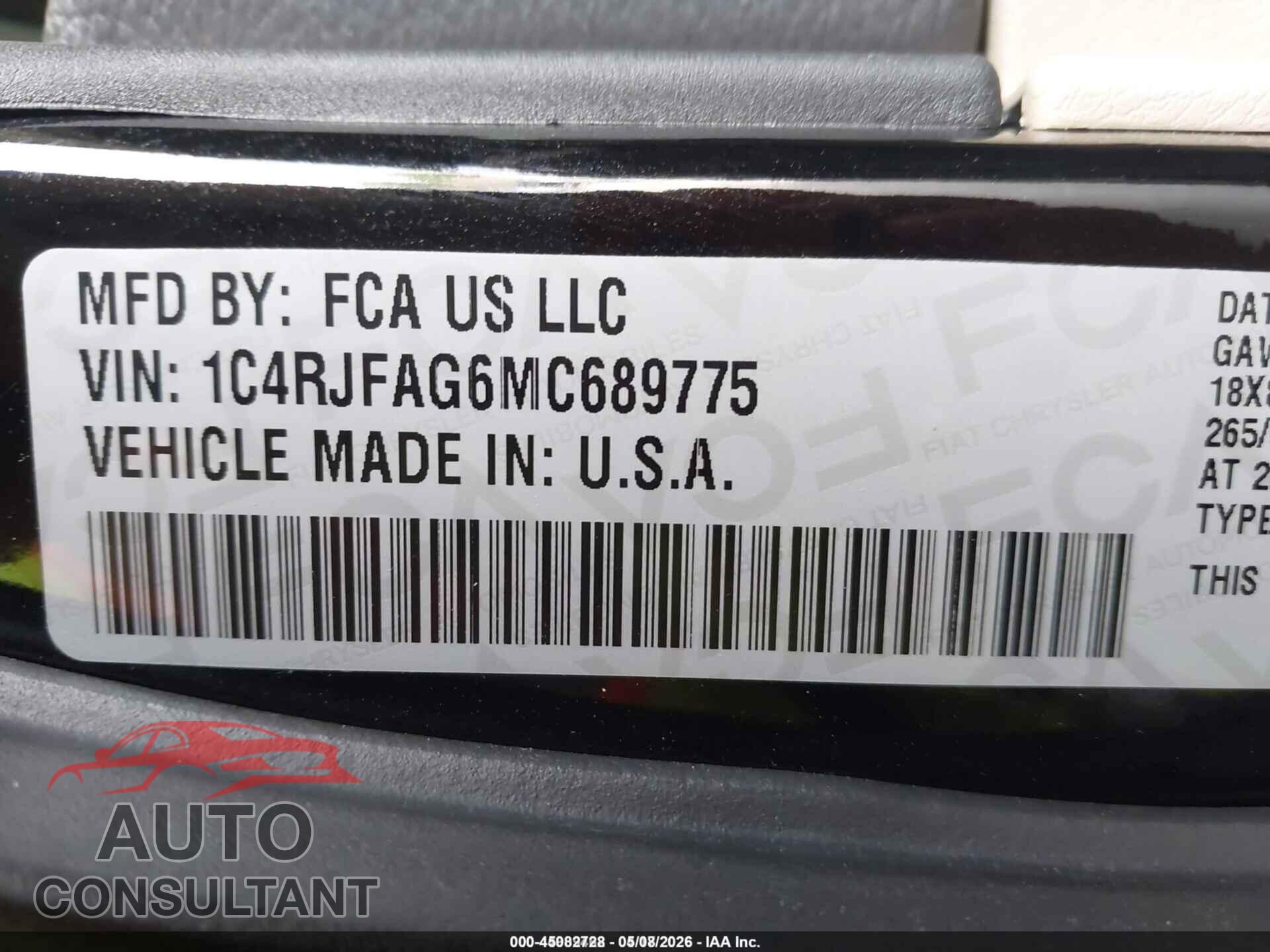 JEEP GRAND CHEROKEE 2021 - 1C4RJFAG6MC689775