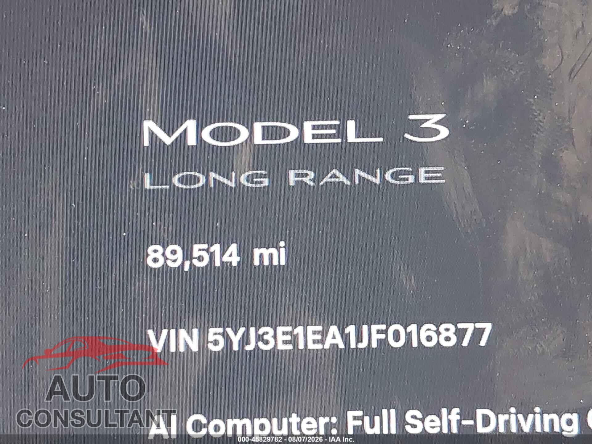 TESLA MODEL 3 2018 - 5YJ3E1EA1JF016877