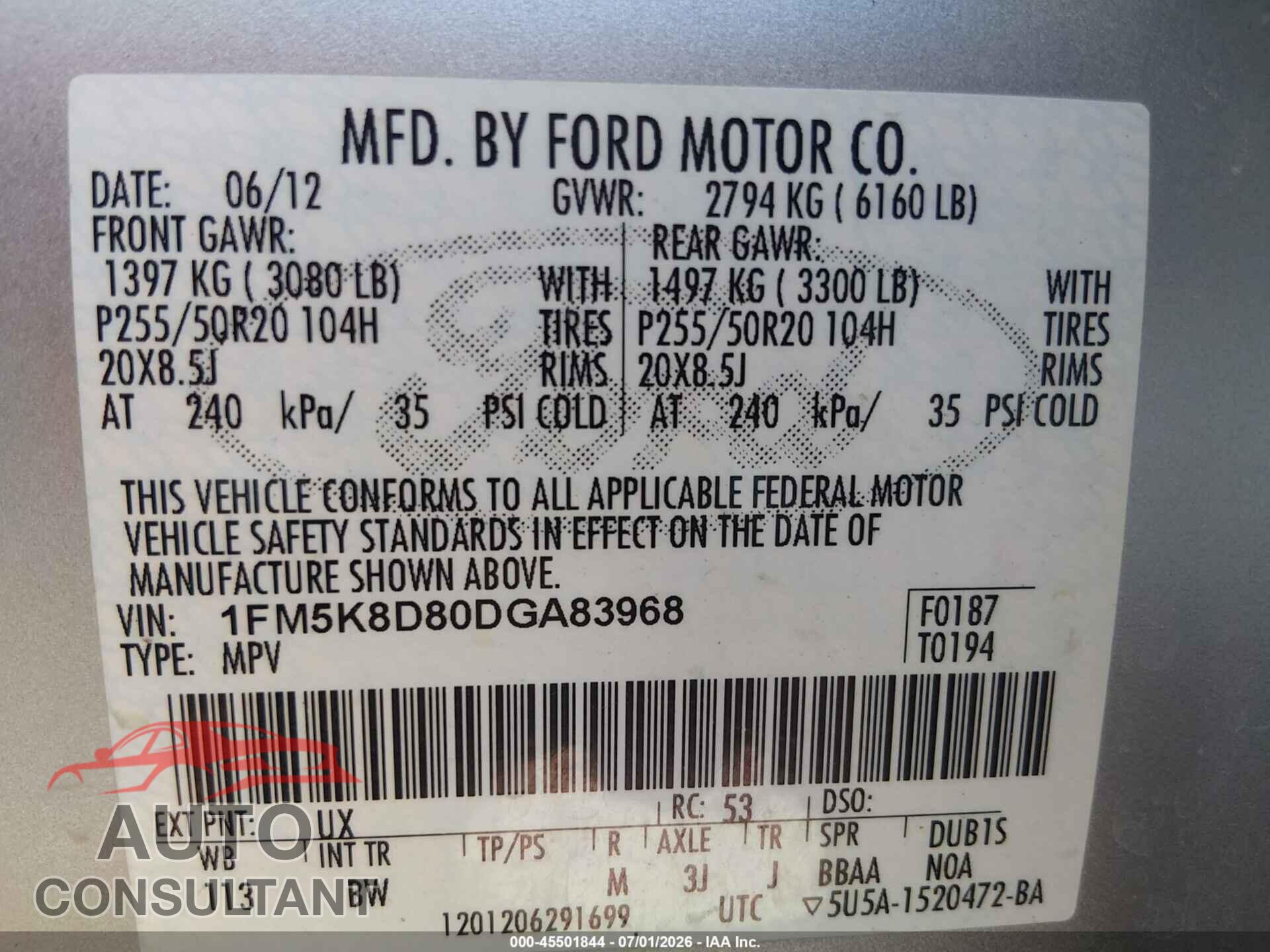 FORD EXPLORER 2013 - 1FM5K8D80DGA83968