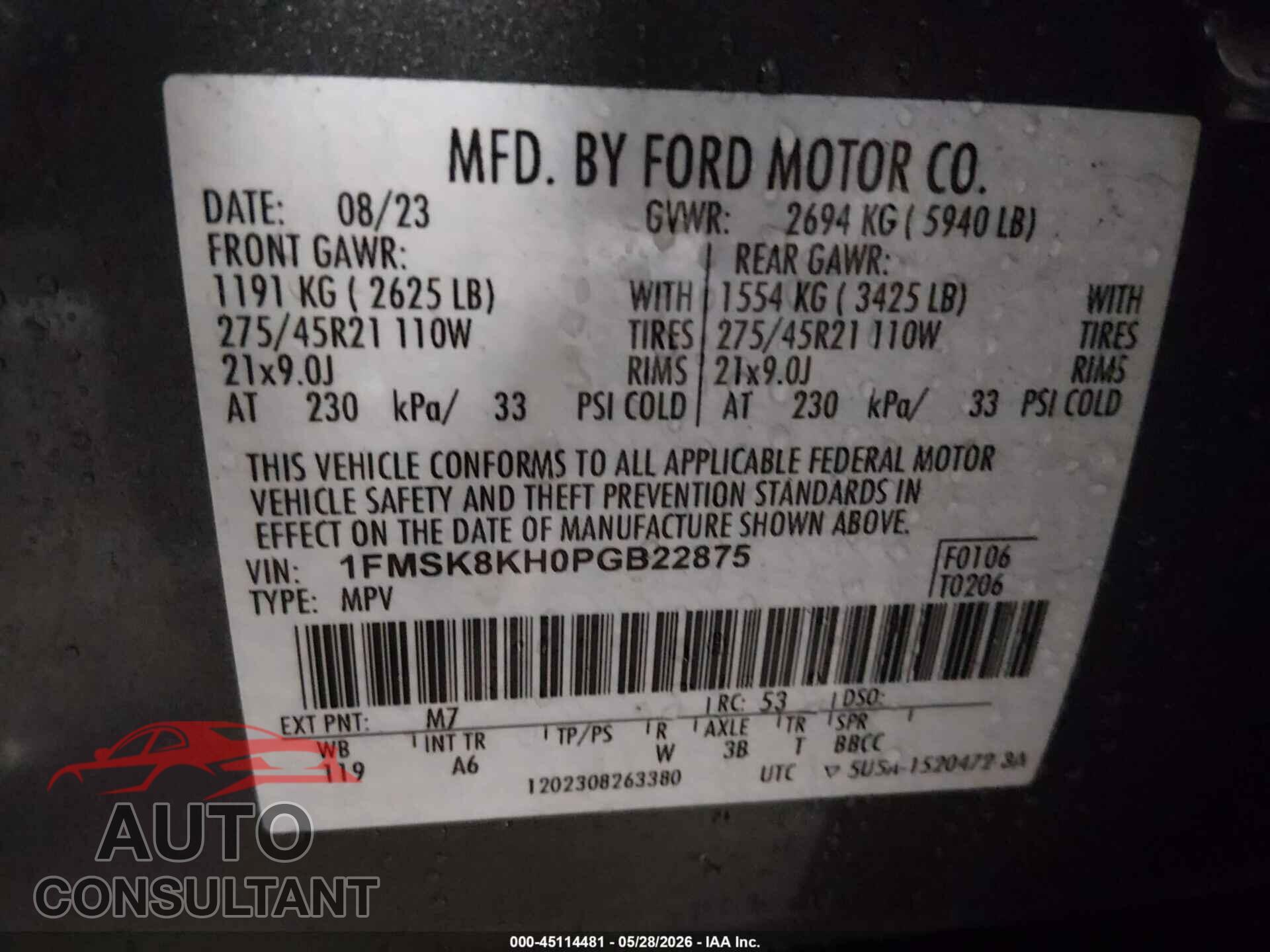 FORD EXPLORER 2023 - 1FMSK8KH0PGB22875