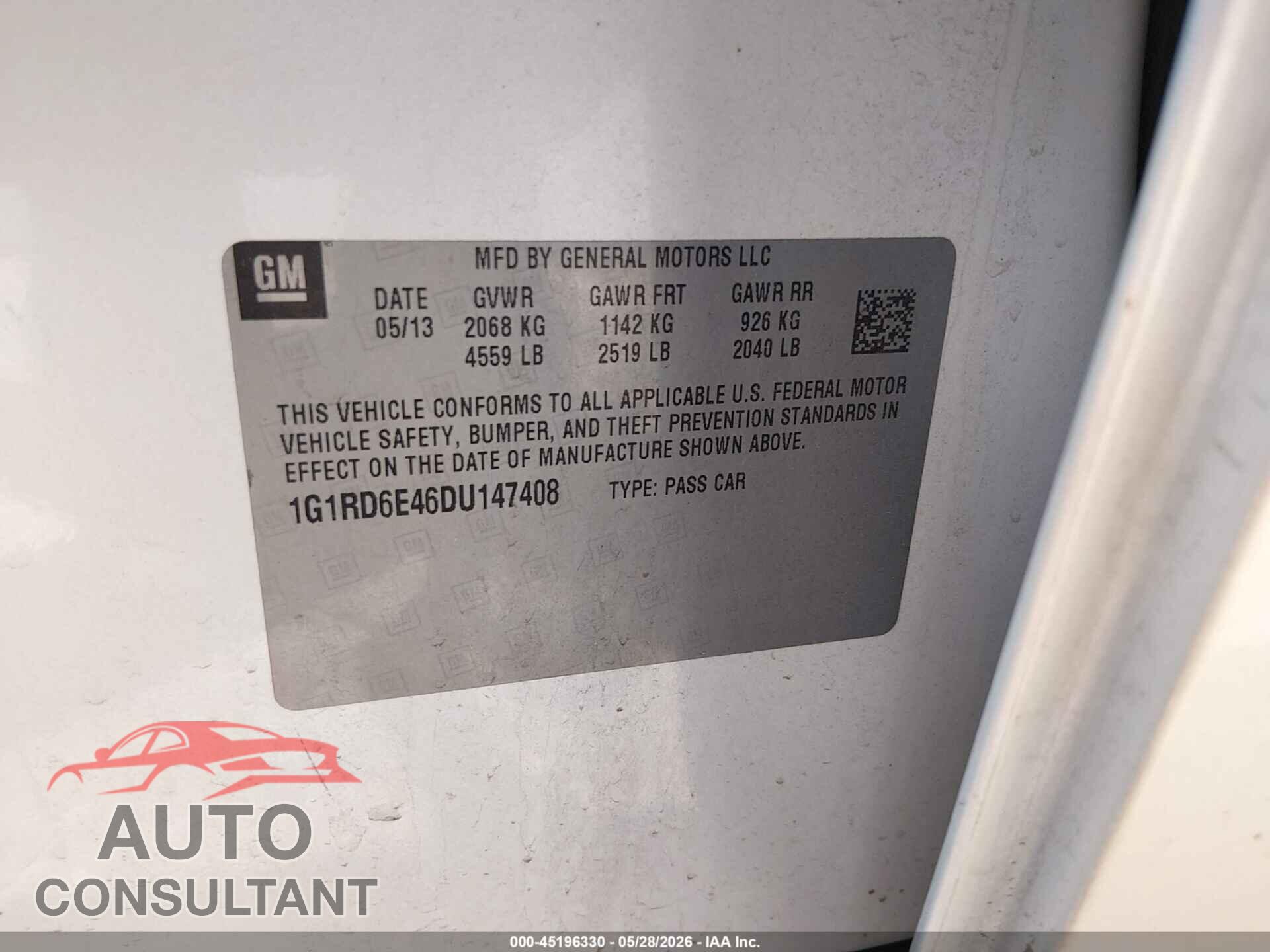 CHEVROLET VOLT 2013 - 1G1RD6E46DU147408
