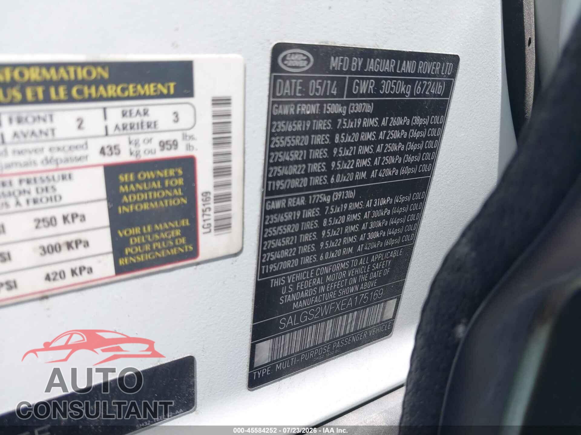 LAND ROVER RANGE ROVER 2014 - SALGS2WFXEA175169