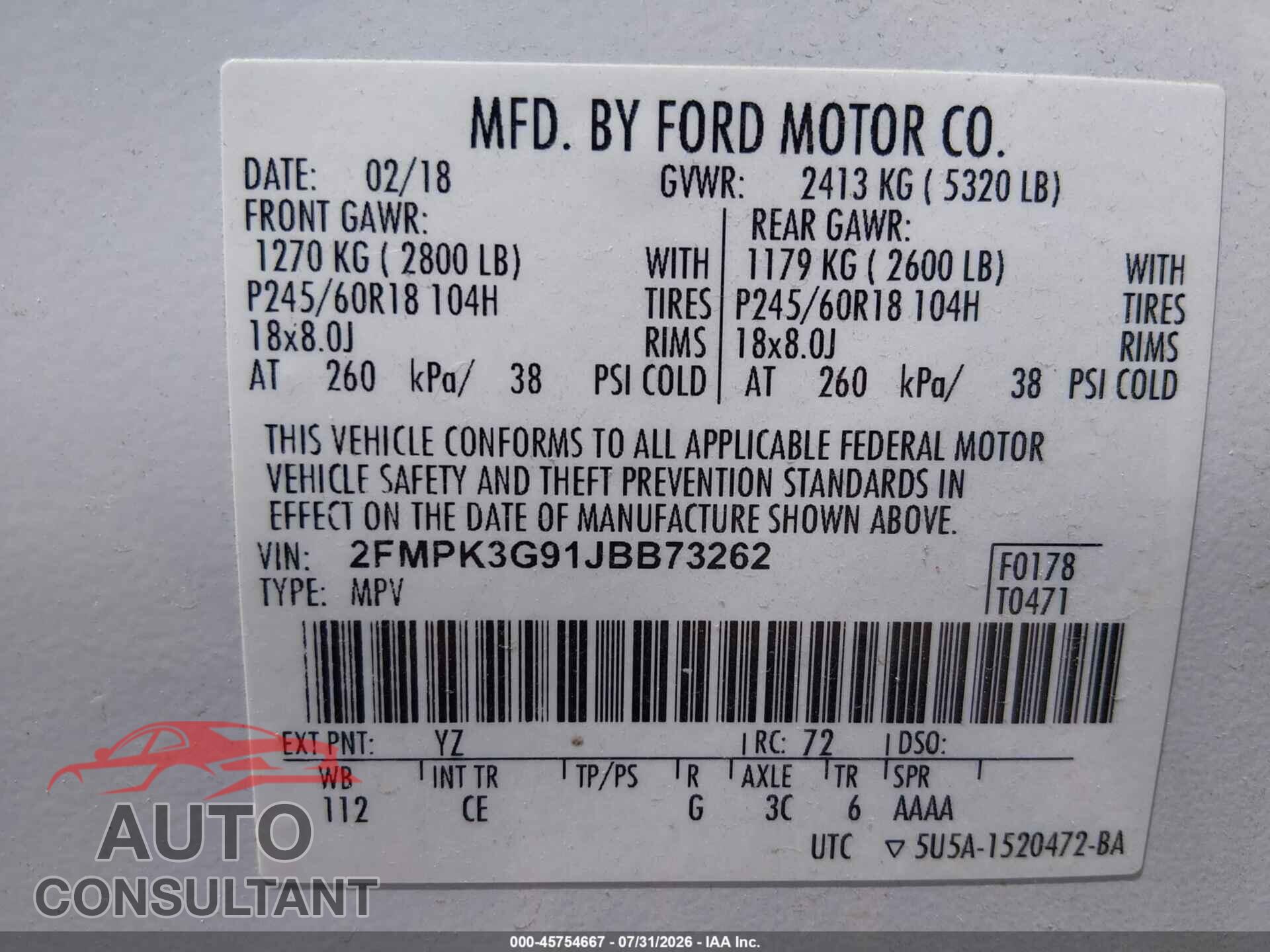 FORD EDGE 2018 - 2FMPK3G91JBB73262
