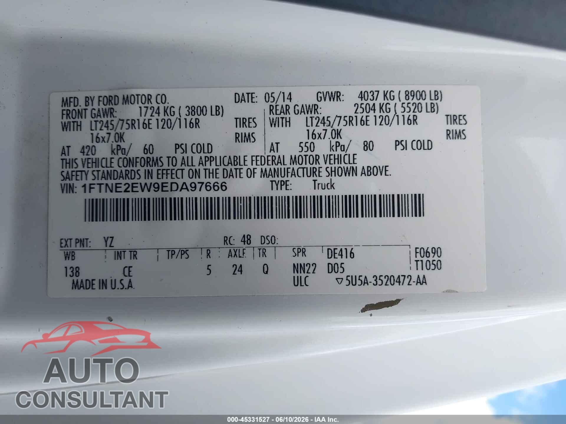 FORD E-250 2014 - 1FTNE2EW9EDA97666