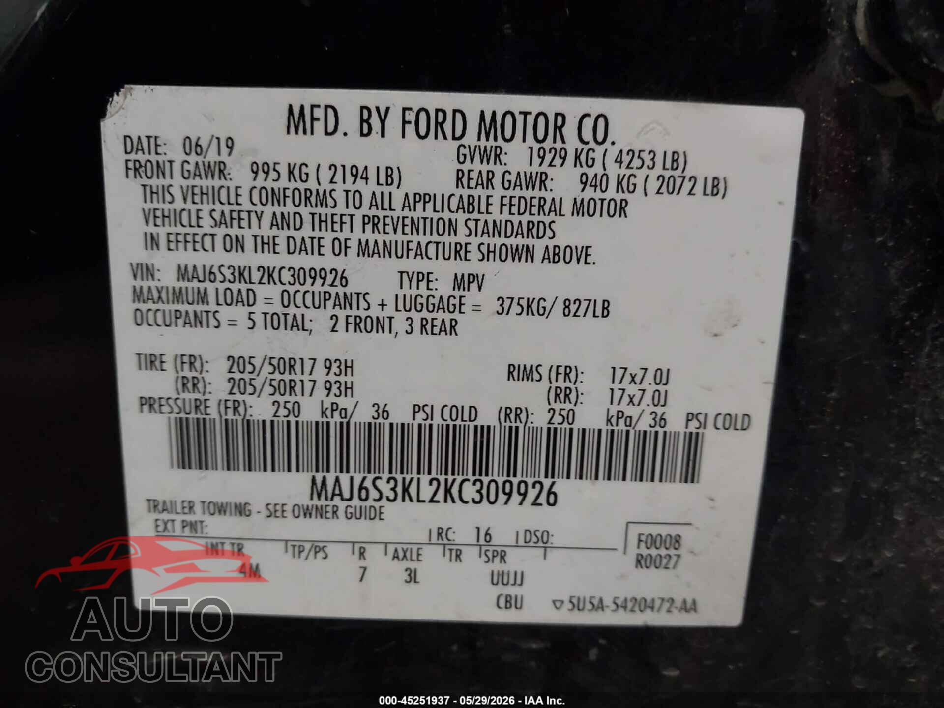 FORD ECOSPORT 2019 - MAJ6S3KL2KC309926